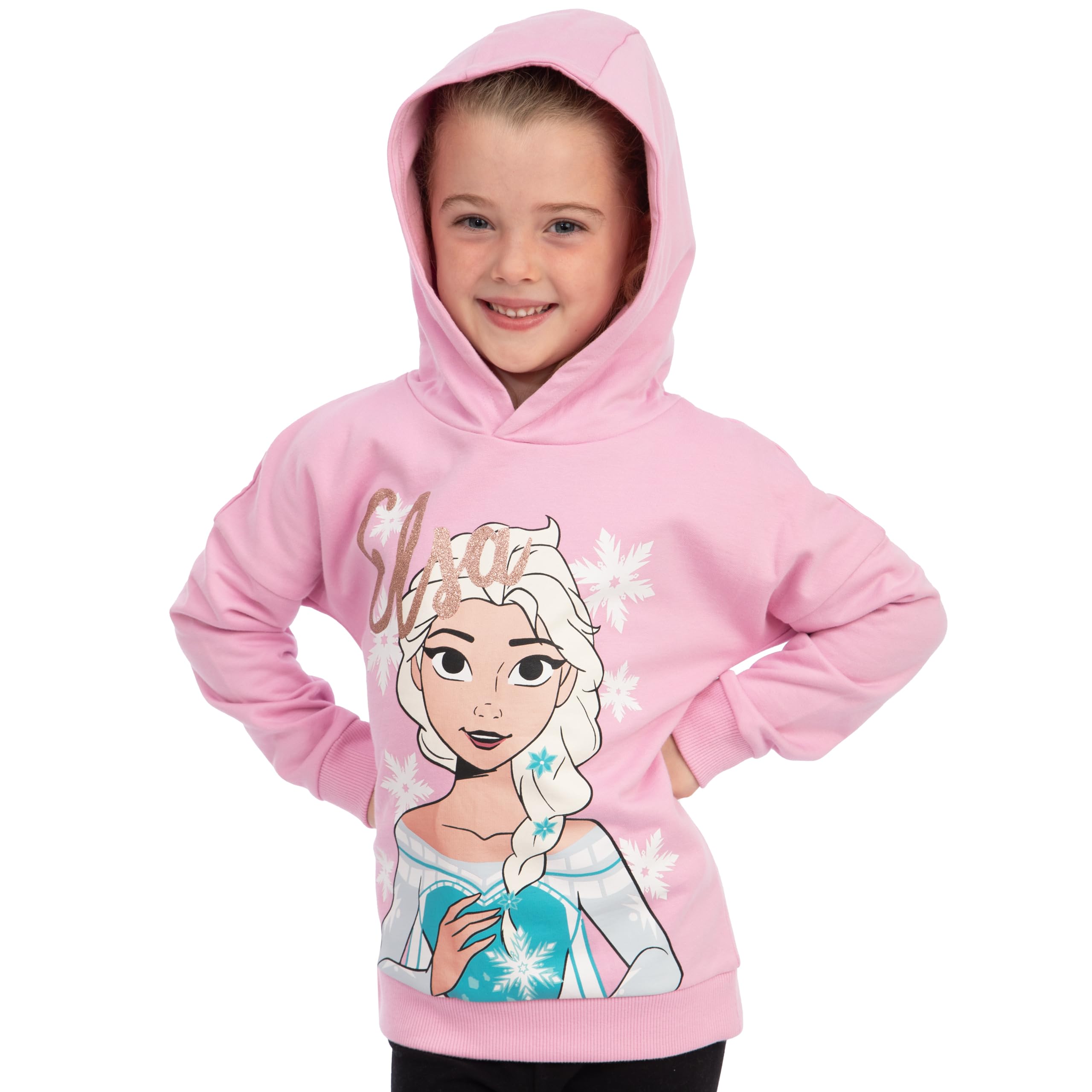 Disney Bluza Z Kapturem Frozen Elsa Dla Dziewczynki, Różowa Bluza Dziecięca Bawełna, Sweter Dla Dziewczynek