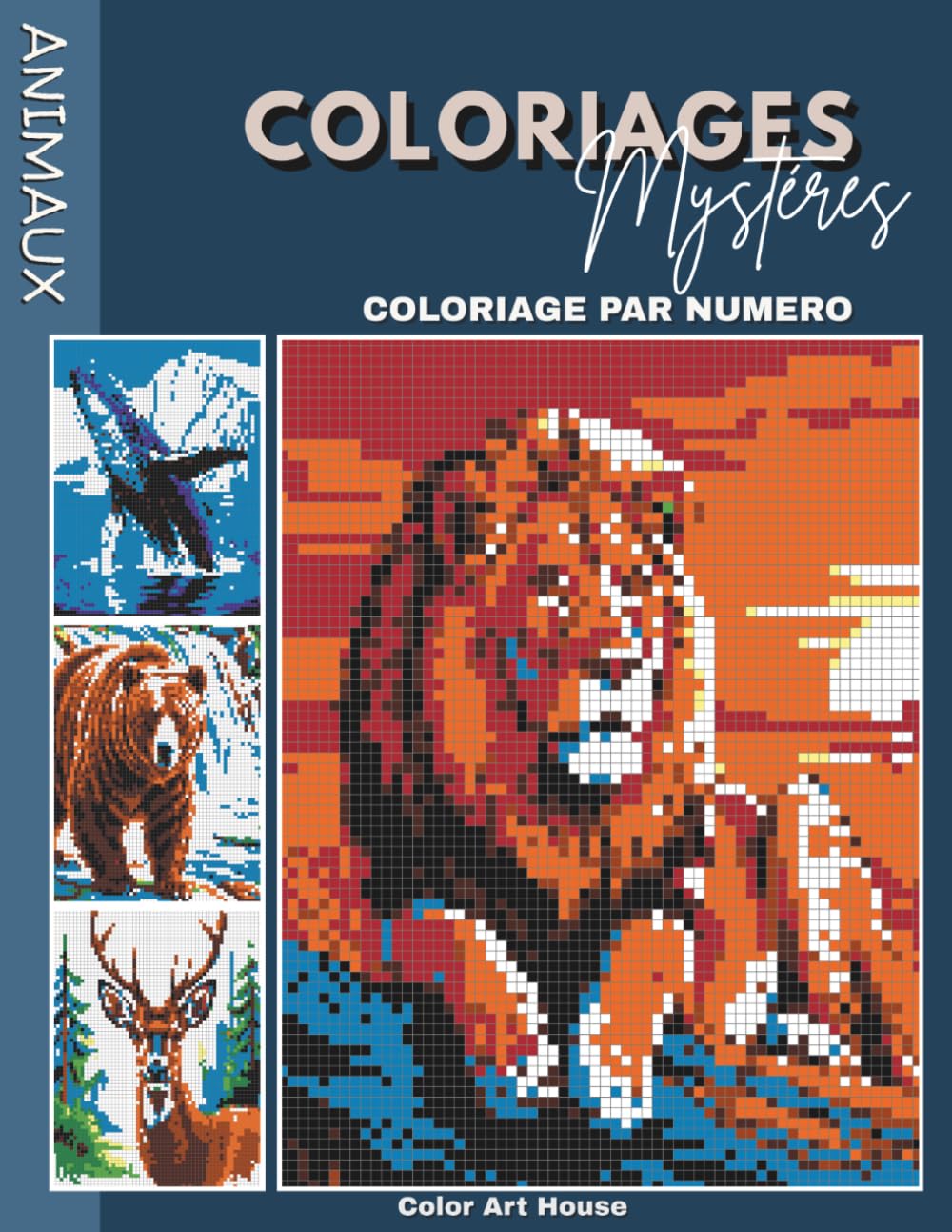 Coloriages Mystères Adulte Numérotés: Animaux - 50 designs - modèle pixel art