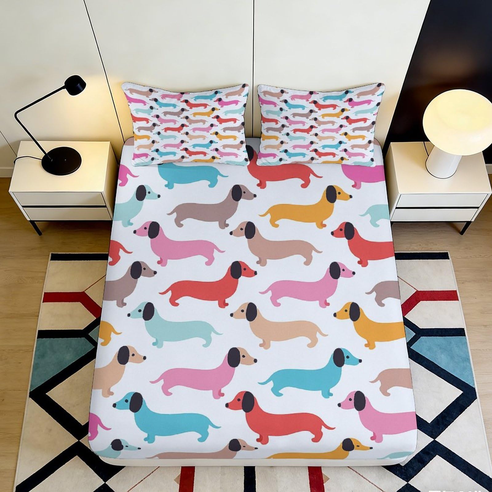 Jqzkxnhpbr Style-8 3D Printed Colorful Dachshund Fitted Sheet Microfiber Soft Breathable Dog Pattern Mattress Cover For Bedroom Dorm Decor 90X200x25cm