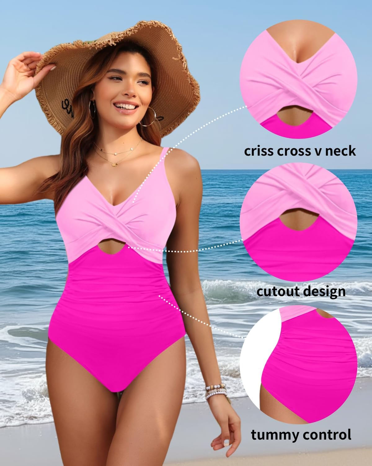 Tempt Me Women One Piece Swimsuit - Tummy Control Bathing Suits Cutout V Neck Twist Front Swimwear - Image 3