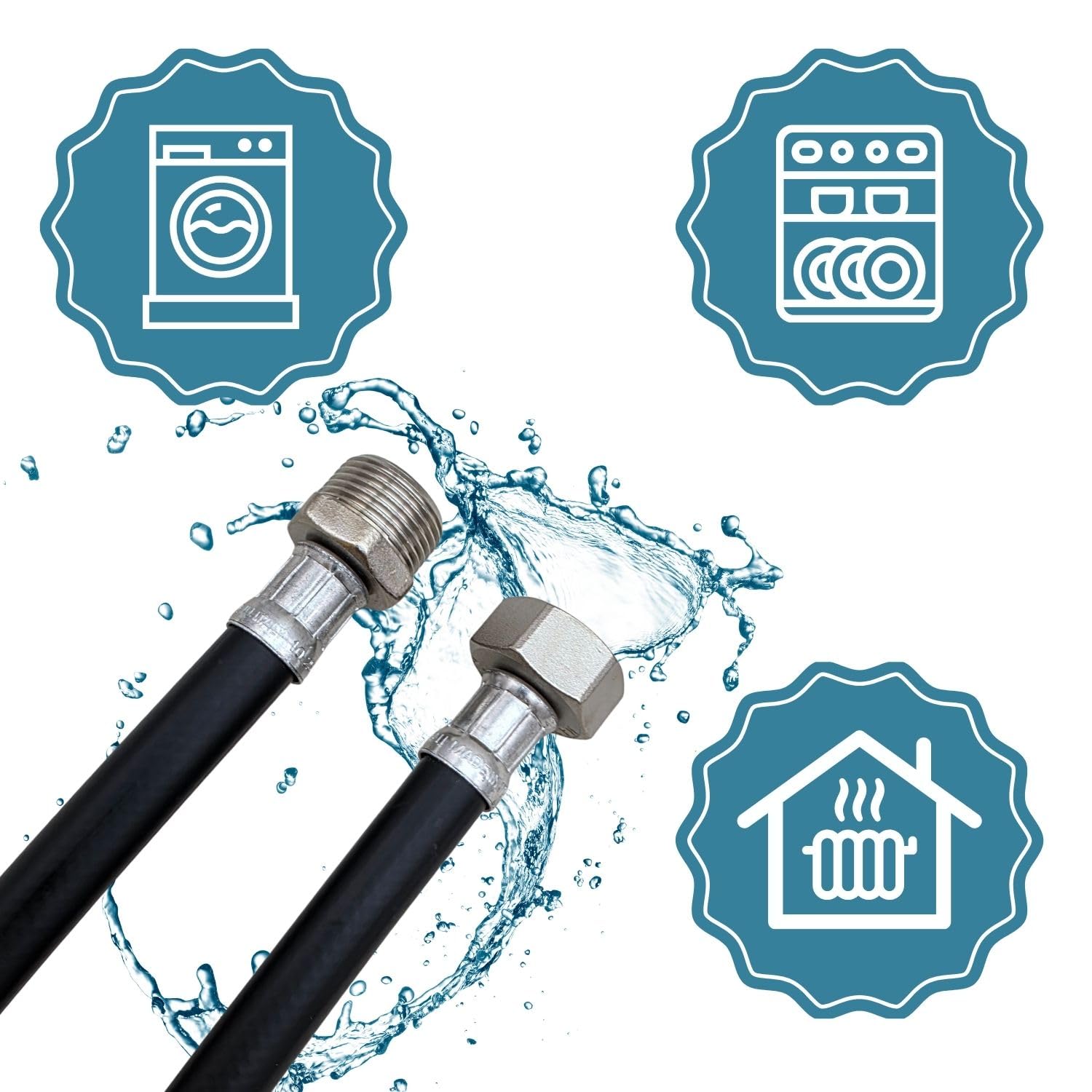 LICHTBLAU Aquastop - Alargador de agua caliente hasta +90° grados I 4 m I 3/4 pulgadas lavadora lavavajillas I 2727 I Manguera de agua caliente con rosca de metal I Incluye junta