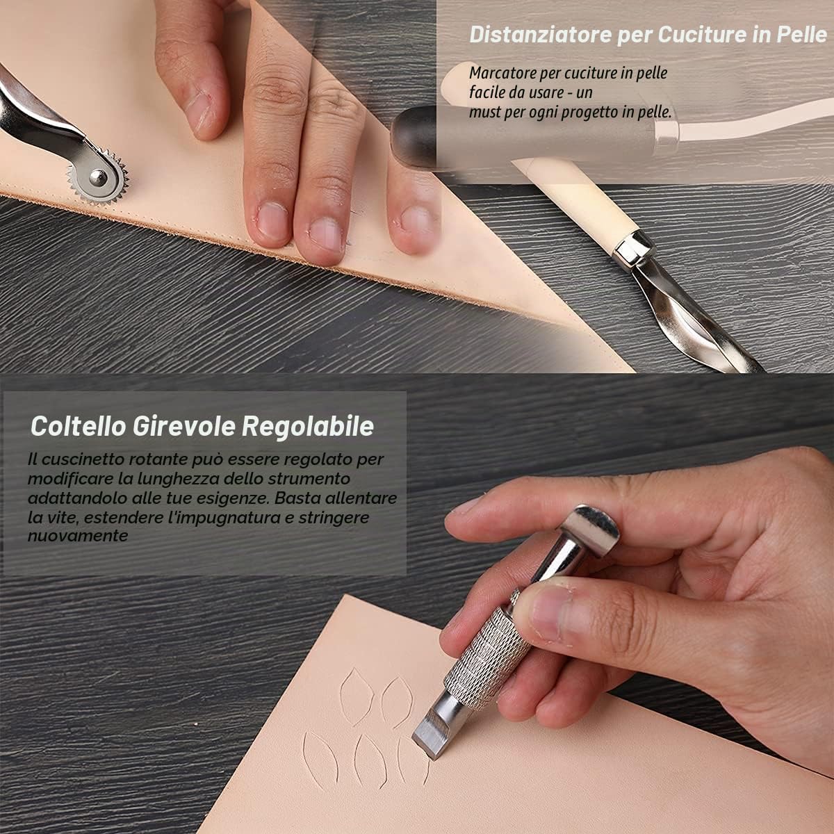 Set fai da te in pelle, 87 pezzi, strumenti per il fai da te, in pelle, set di rivetti in pelle, timbri per cuoio, aghi da cucito e altri strumenti per artigianato in pelle, cucito a mano