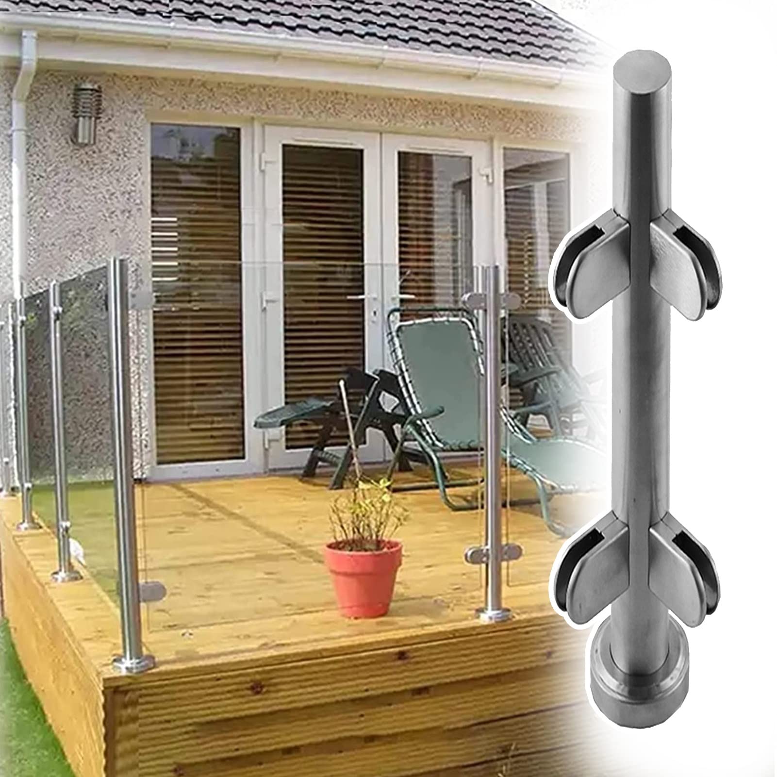 GLDYTVF Premium Glass Fence Posts for Stairs - Silver Corner Post H-95cm (37.4") - Wood rts for Stylish Interior Banister - Modern Safety & Elegance
