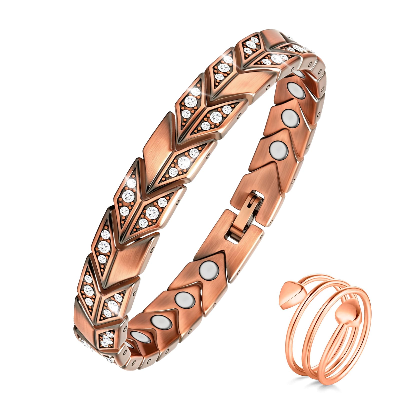 Jeroot Kupferarmband Damen & Frauen mit Zirkonia Magneten Armaband
