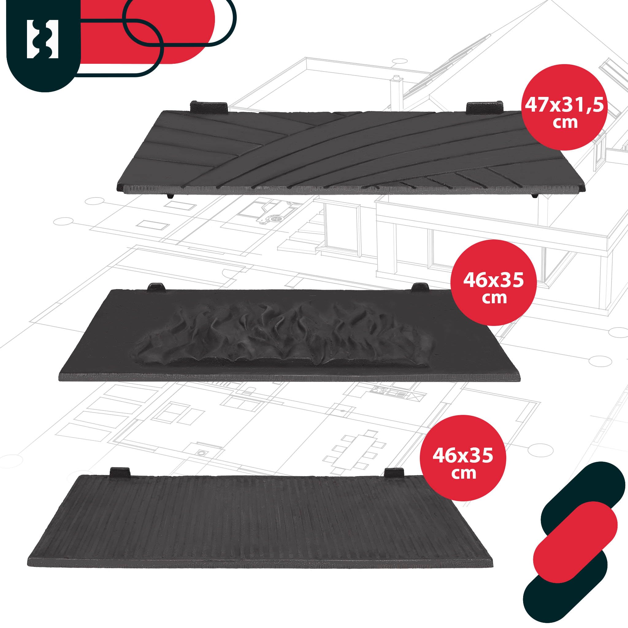 KOTARBAU® Piastra Camino - Ghisa - 47 x 31,5 cm - Antracite - Piastra Ghisa per Camino - Resistente al Calore - Decorativa - Motivo a Zigzag