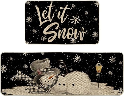 Artoid Mode Let It Snow - Juego de 2 tapetes decorativos de cocina con diseño de muñeco de nieve y copo de nieve, diseño de muñeco de nieve, para