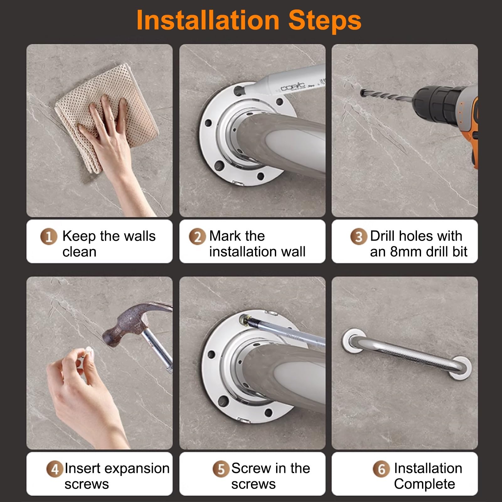 Maniglia per doccia, barra di supporto per bagno, corrimano di sicurezza antiscivolo per anziani e anziani, prevenzione degli infortuni, maniglie di aiuto per equilibrio, ideale per vasche da bagno e