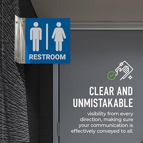 Miniatura 4 de Letrero de proyección de pictogramas para baño, de doble cara, 6 x 6 pulgadas, ACM, con accesorio de níquel cepillado, fabricado en Estados Unidos