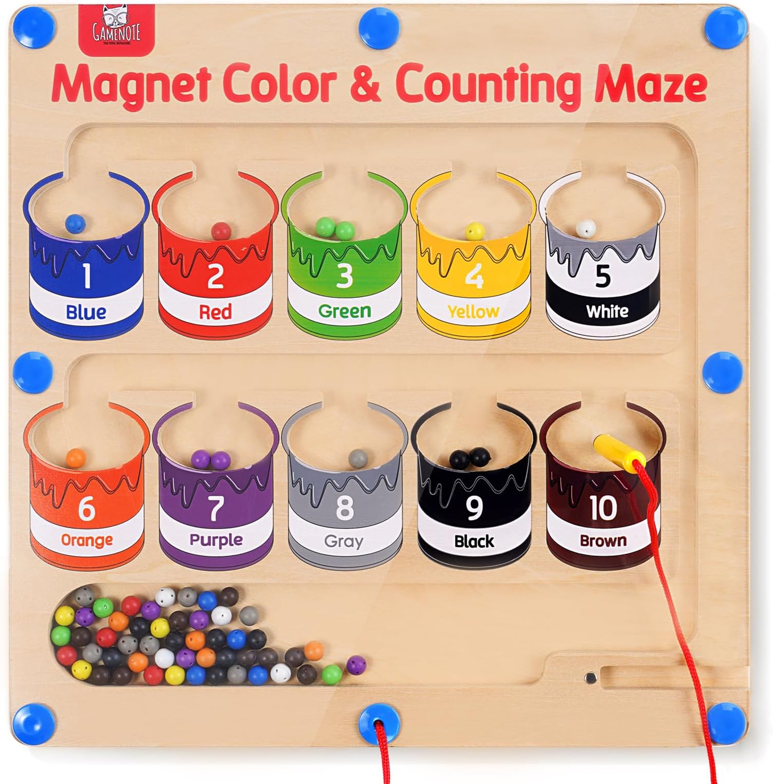 Magnetic Color and Number Maze - Educational Fine Motor Skills Toys for Boys Girls 3 4 5 Years Old, Wooden Color Matching Learning Counting Toddler