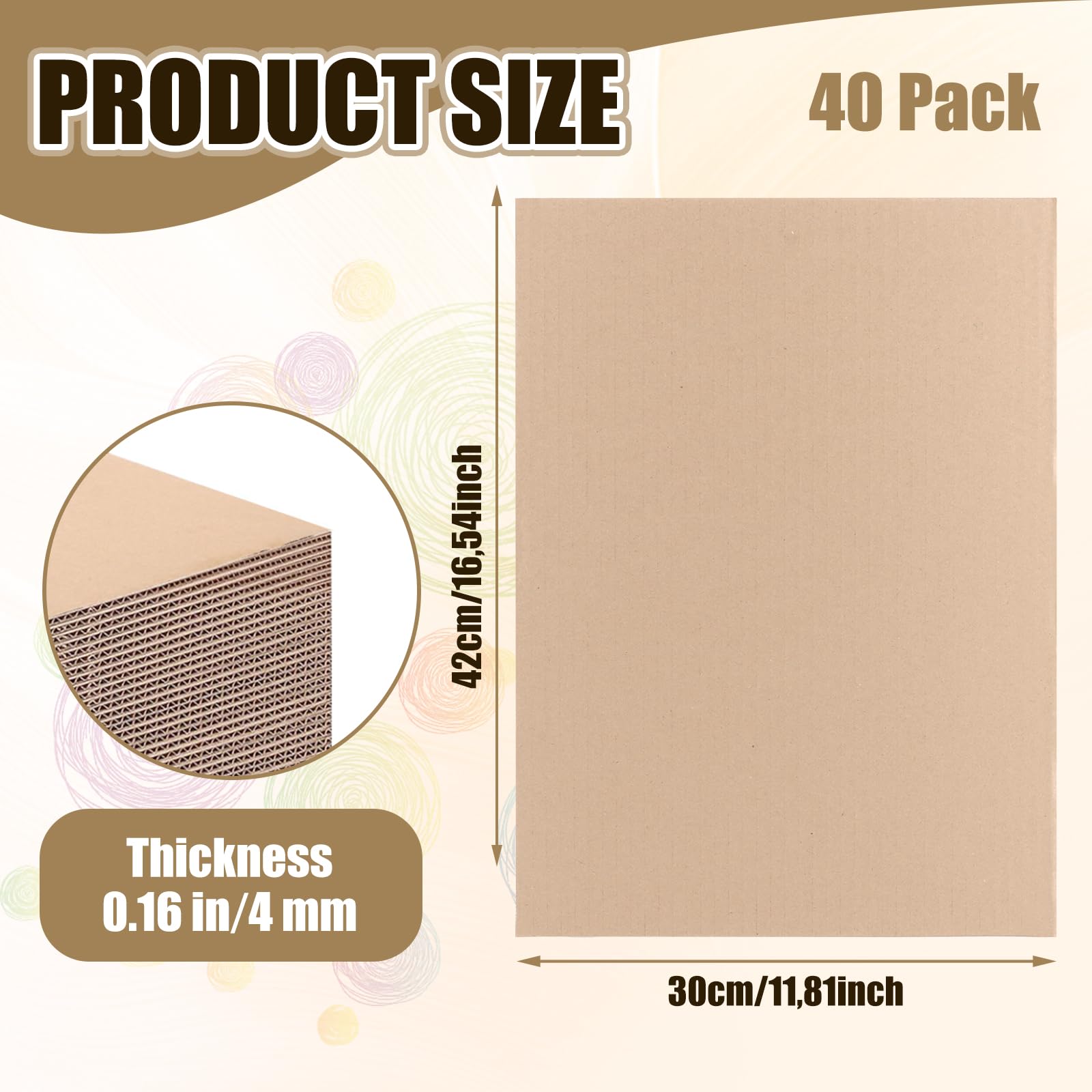 AKOLAFE 40 Pièces Carton Ondulé Kraft A3 42 x 30 cm, Feuilles Carton 4 mm Trois Couches pour Emballage