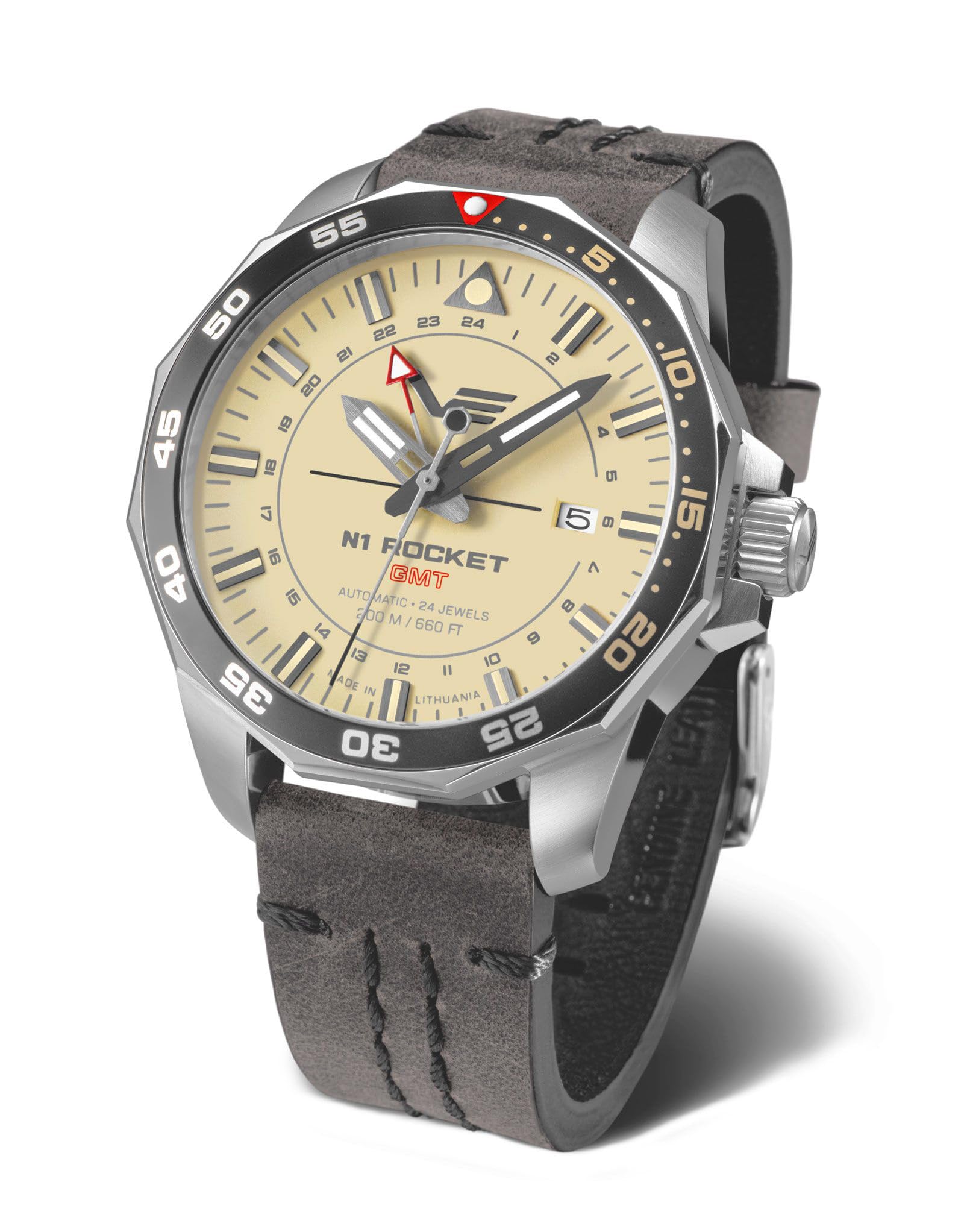 Vostok EuropeMen's Watch with Vintage Leather Strap N1 Rocket Automatic 20 ATM SII NH34 GMT