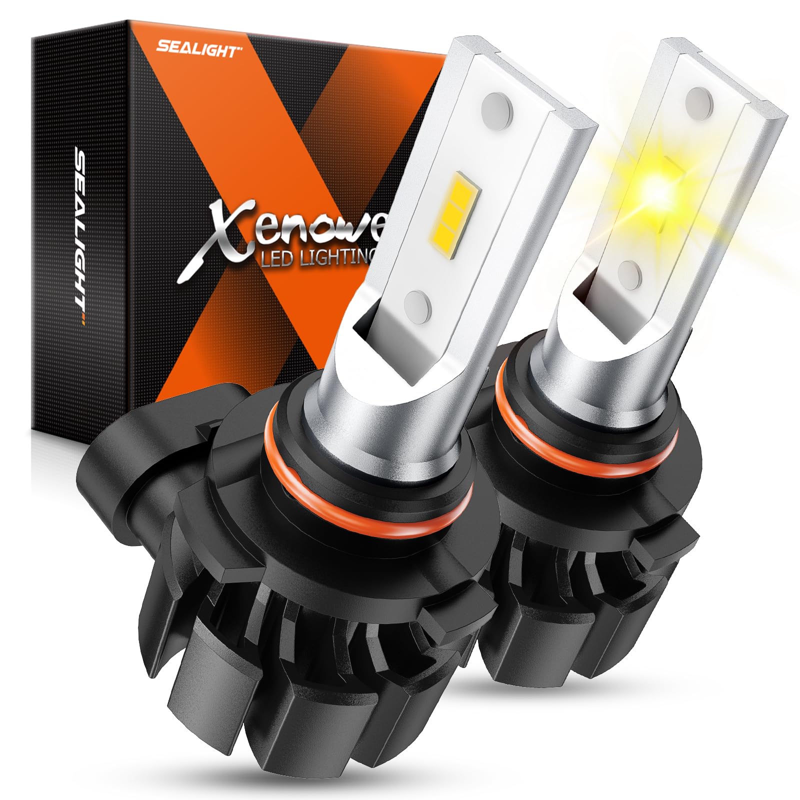 SEALIGHT 9145 H10 Yellow LED Fog Light Bulbs, 13,000LM 600% Brightness 9045 H10 Led Bulb Yellow Fog Lamps, 3000K Amber Strong Penetration 9140 9040