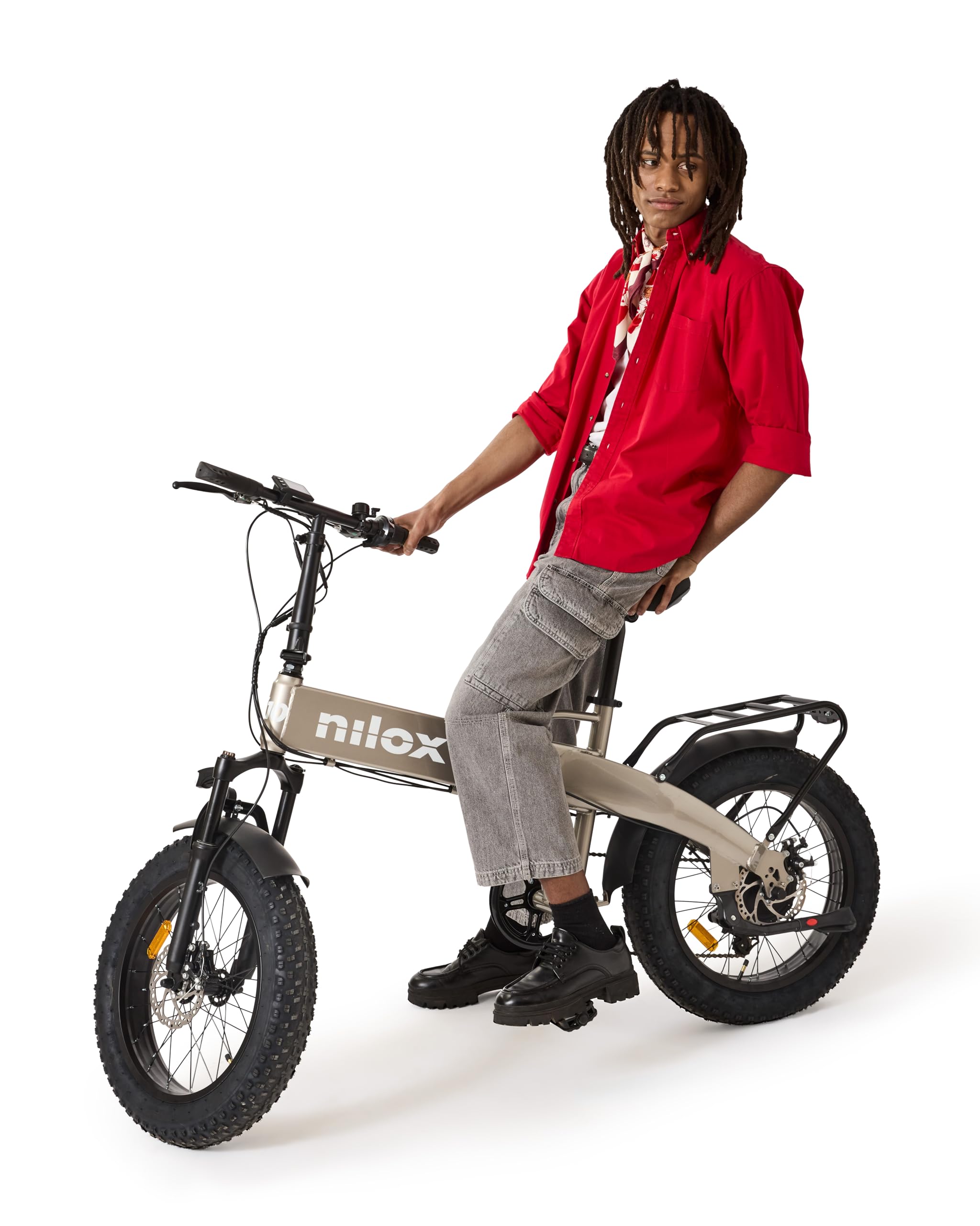 Nilox, Ebike X10, Bici Elettrica Pieghevole, Fino a 70 km di Autonomia, Fino a 25 Km/h, Motore da 36 V/250 W e Batteria Removibile 36V-13 Ah, Gomme FAT 20"x4", Cambio a 6 Velocità, Colore Grigio