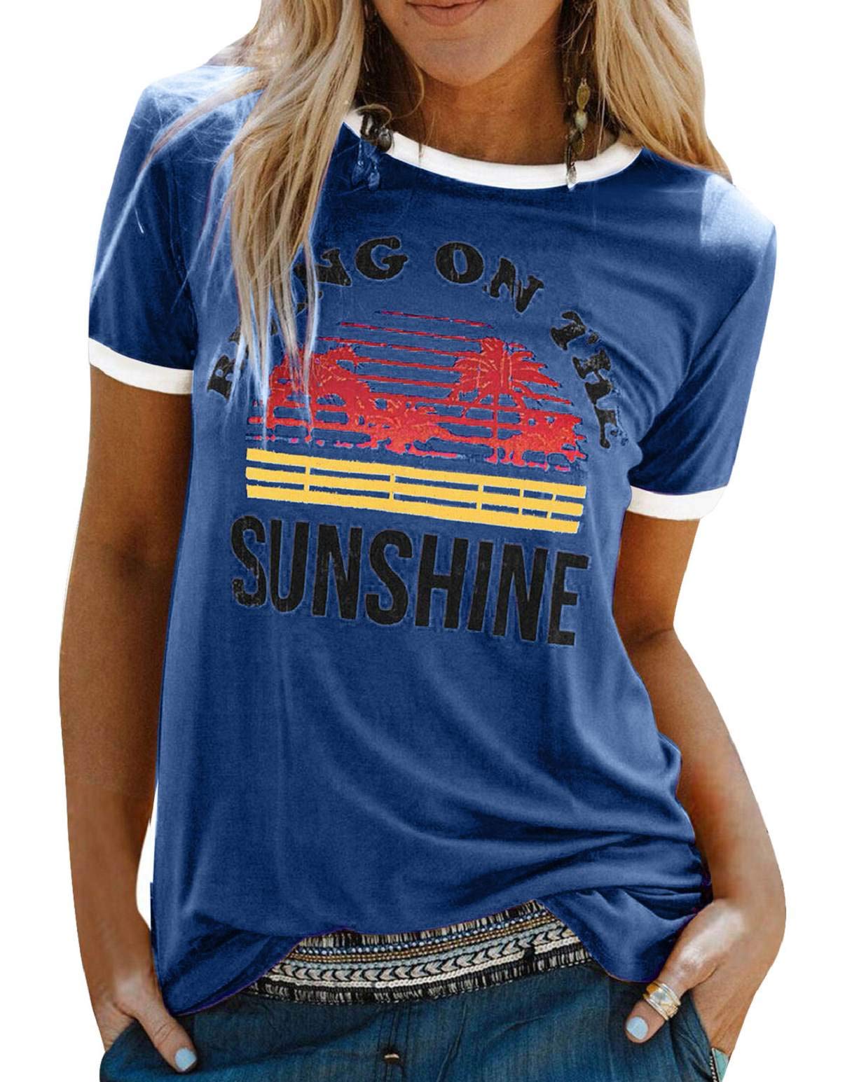 heekpek Maglietta Manica Corta Donna Arcobaleno T-Shirt,Cotone Maglietta Elegante Donna,Casual T-Shirt Estiva con Modello Vintage Casual T-Shirt Manica Corta Stretch