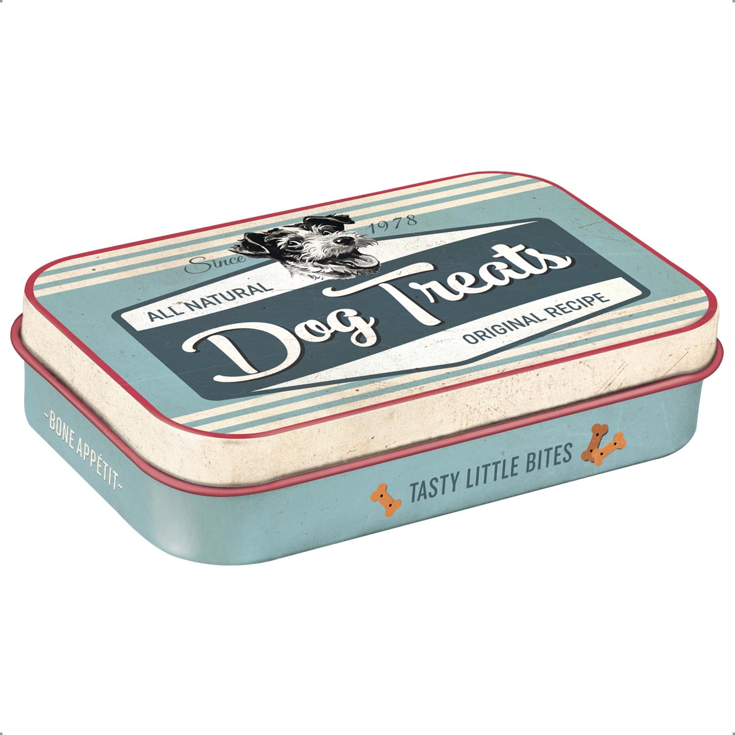 Nostalgic-Art Retro Treat Tin, 6 x 9.5 x 2 cm, Paw Sign - Dog Treats Blue - Gift Idea for Dog Owners, Original Licensed Product (OLP), Dog Treat Tin, Vintage Design
