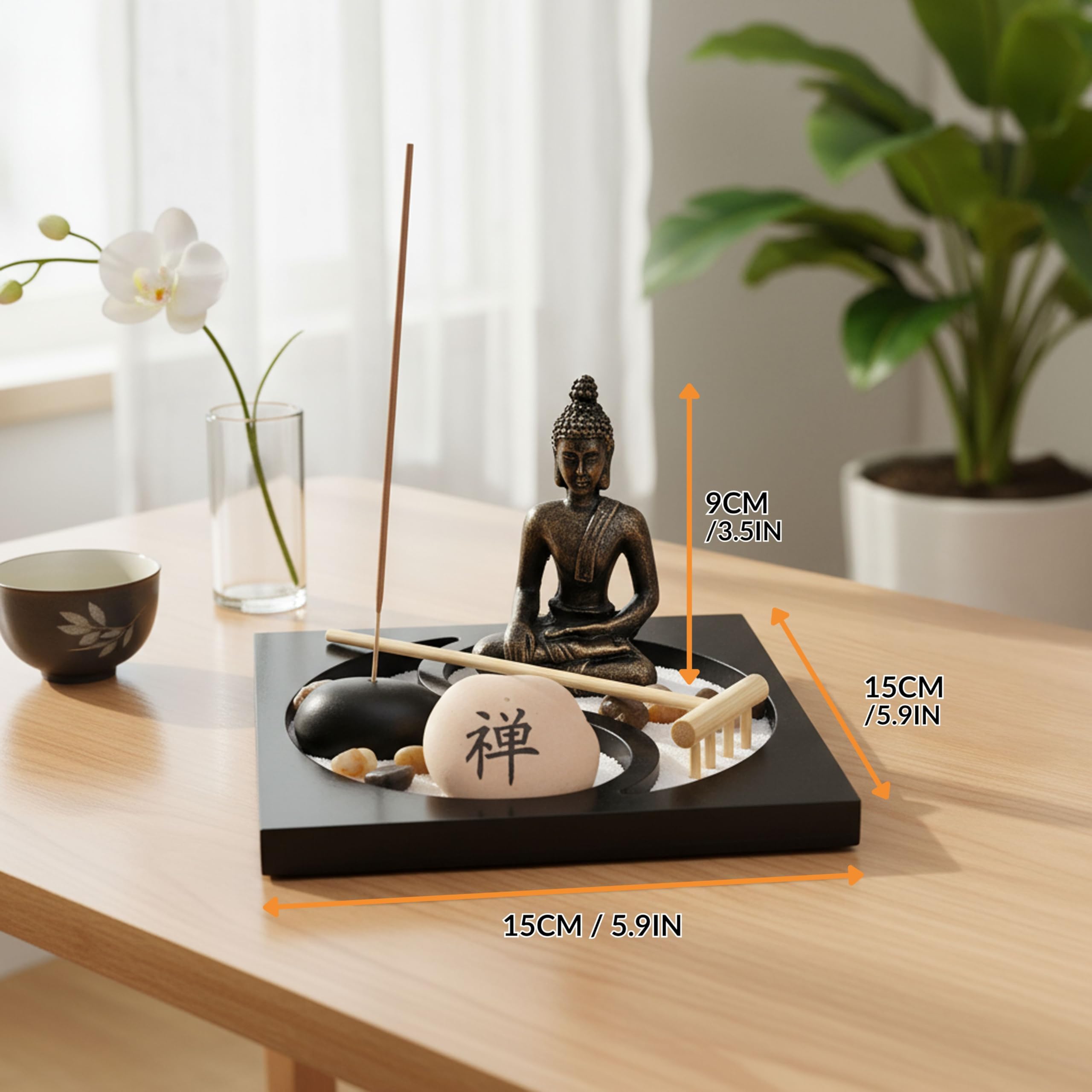 Zen Garden Nizirioo Con Statuetta Di Buddha – Set Da Meditazione Con Incenso Giapponese, Pietre Naturali E Portacandele – Regalo Relax