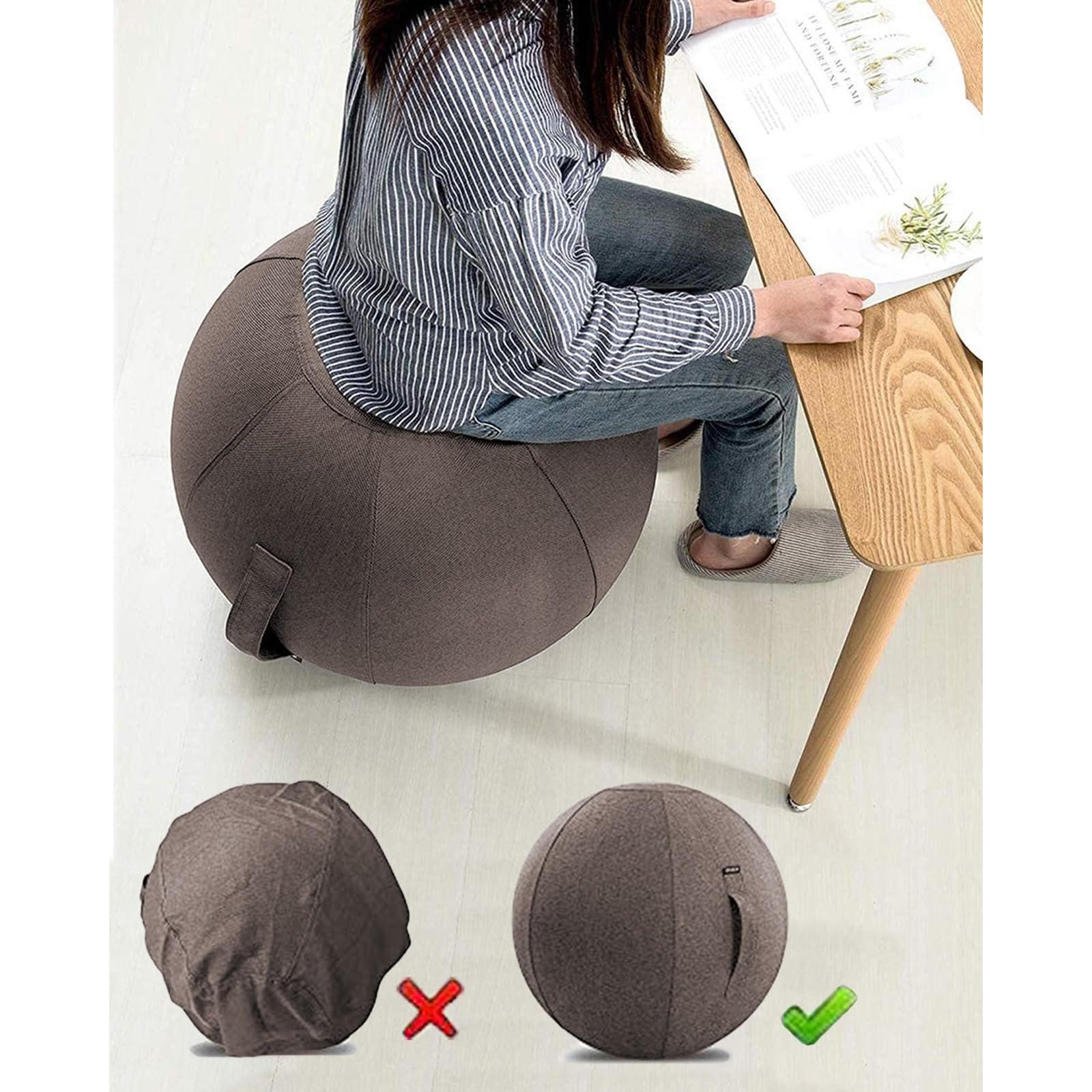 Balance Ball Cover Exercise Ball Cover Sitting Ball Cover Yoga Ball Accessories Sitting Ball Chair Protection for Fitness Yoga Ball Gym Training Foldable Lightweight(no Ball) ( Color : Brown , Size :