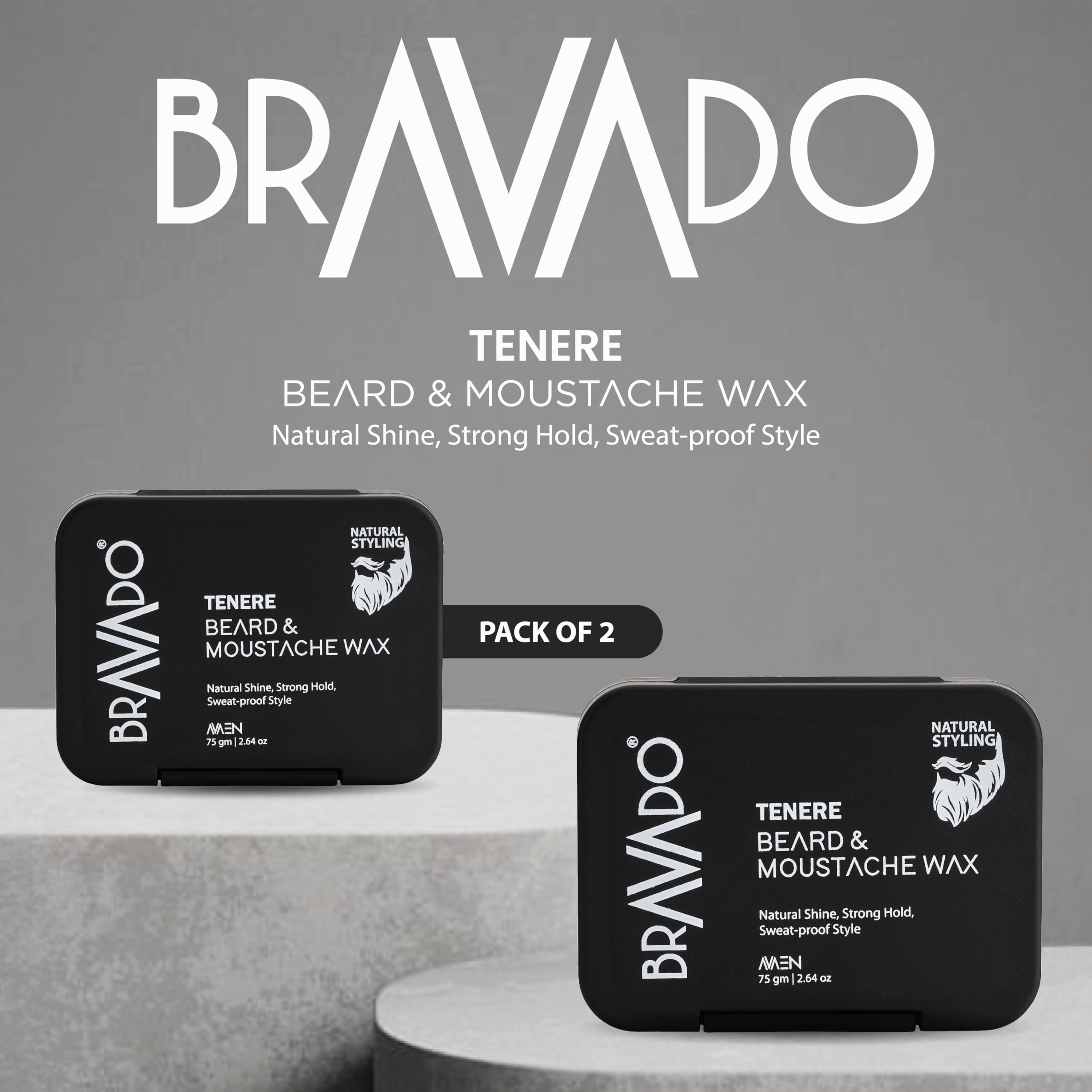 BRAVADO Tenere Beard & Mustache Wax (Pack of 2) Value Pack | Strong Hold Beard Styling Wax for Men | Shape & Control Mustache & Beard | Natural Grooming Wax | 75g Each 4