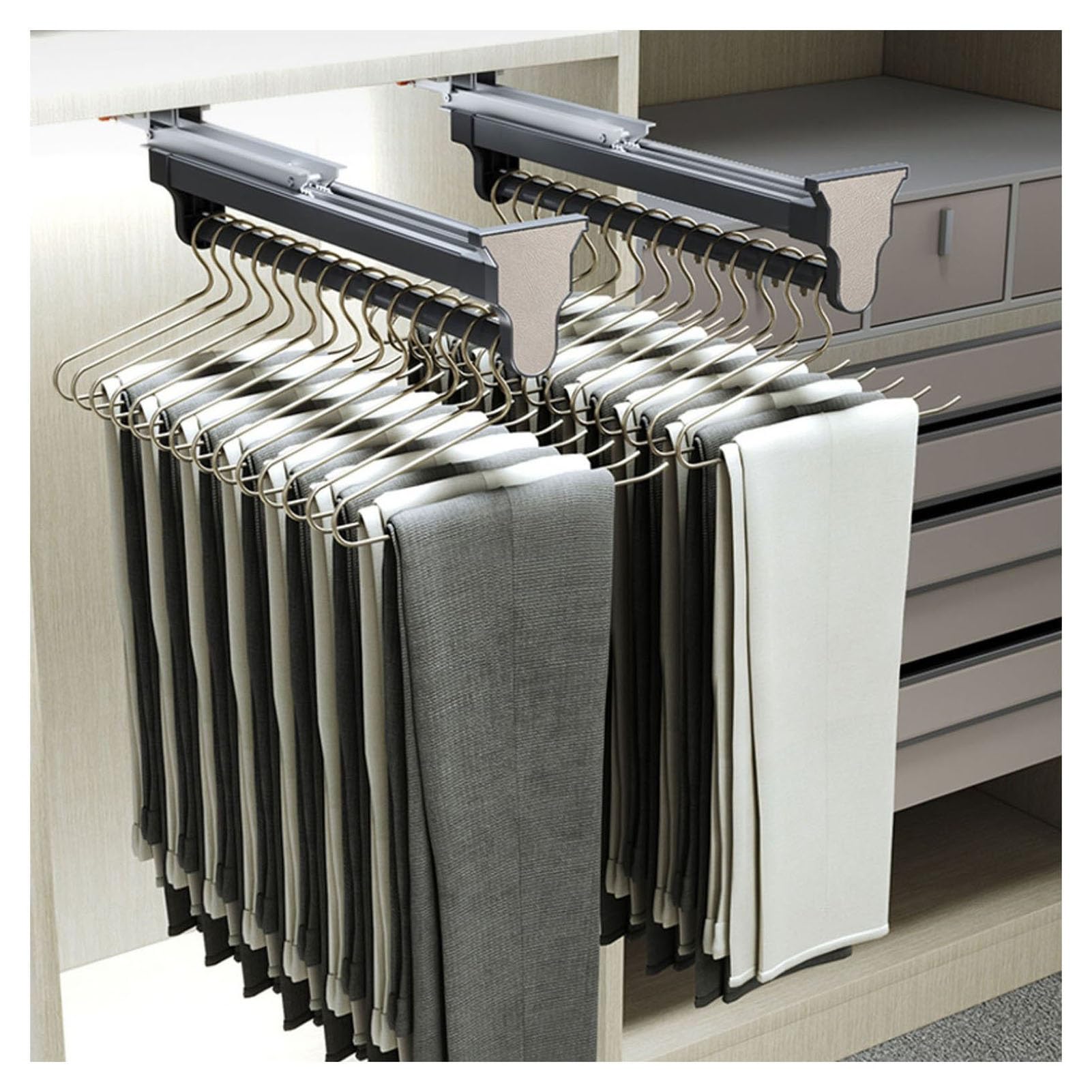 IUokLU Pull Out Closet Valet Rod,Pull Out Trousers Rack,Adjustable Hanger Rail Rod,for Wardrobe Closet Bathroom Cabinet,Save Space,Loading Capacity 25 Kg(330mm)