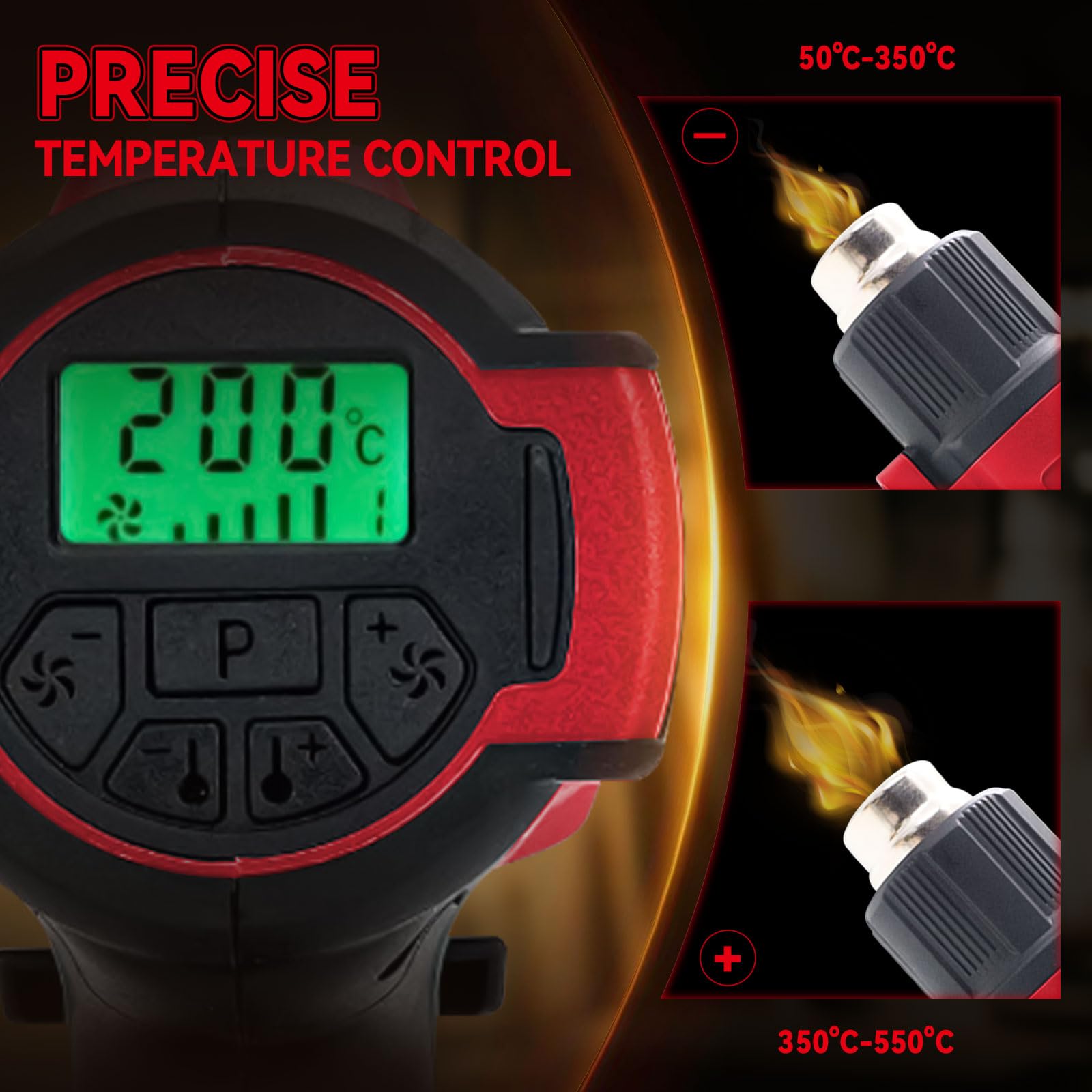 Pistola termica senza fili per Milwaukee 18 V, pistola ad aria calda con 5 ugelli, 2 impostazioni di temperatura max 550 °C per tubi termoretraibili in vinile, rimozione del colore, elettronica