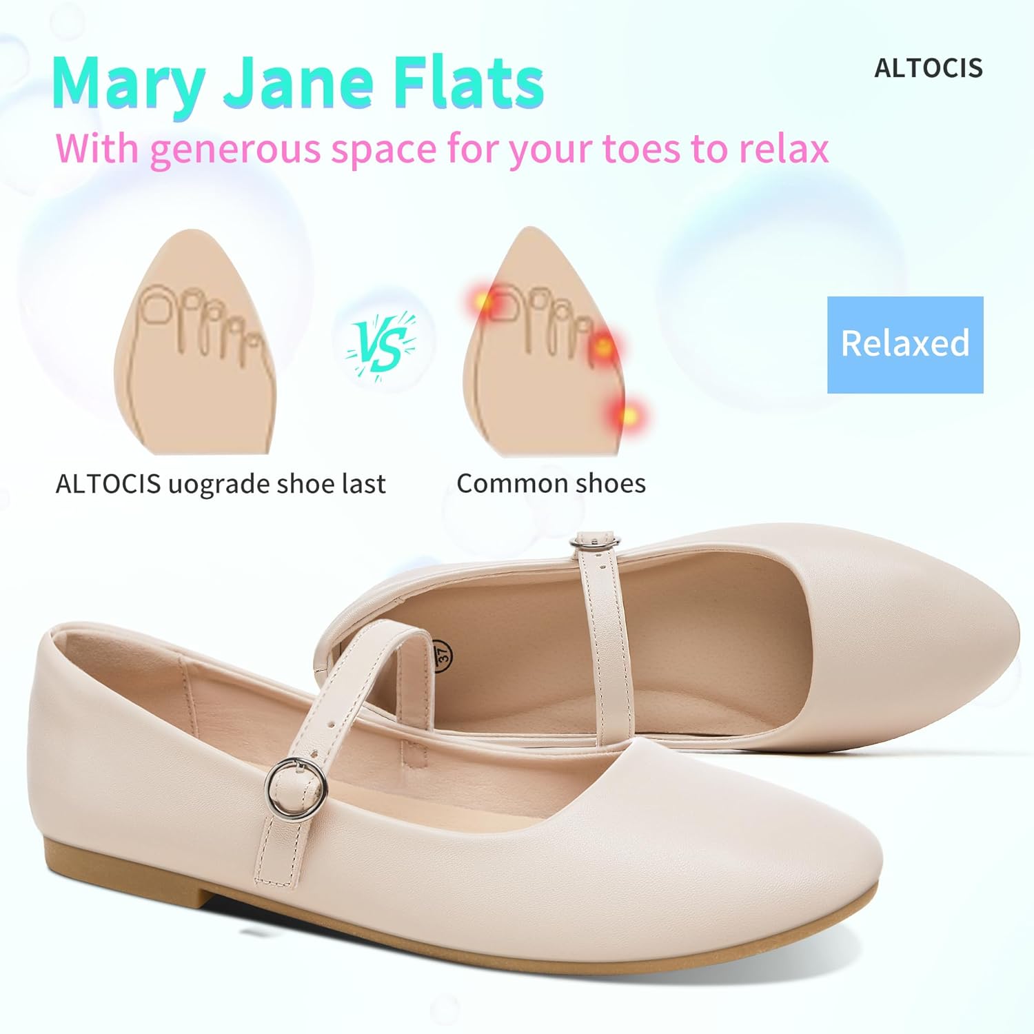 ALTOCIS Mary Jane PU-Leather Shoes for Women Round Toe Dress Ballet Flats Ladies Casual Office Dress Shoes for Work - Image 6