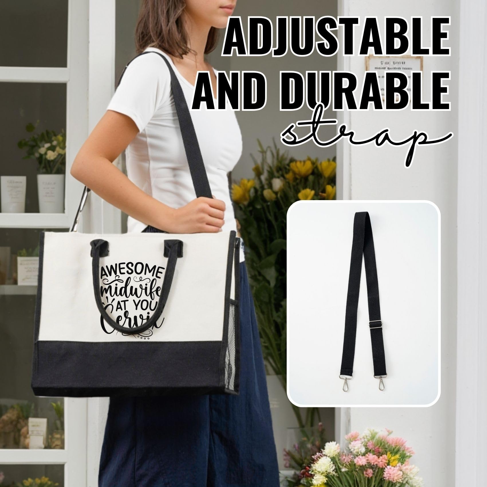 InnoBeta Funny Midwife Canvas Tote Bag for Midwife, OB Nurse, Women, Coworker, Awesome Midwife at Your Cervix
