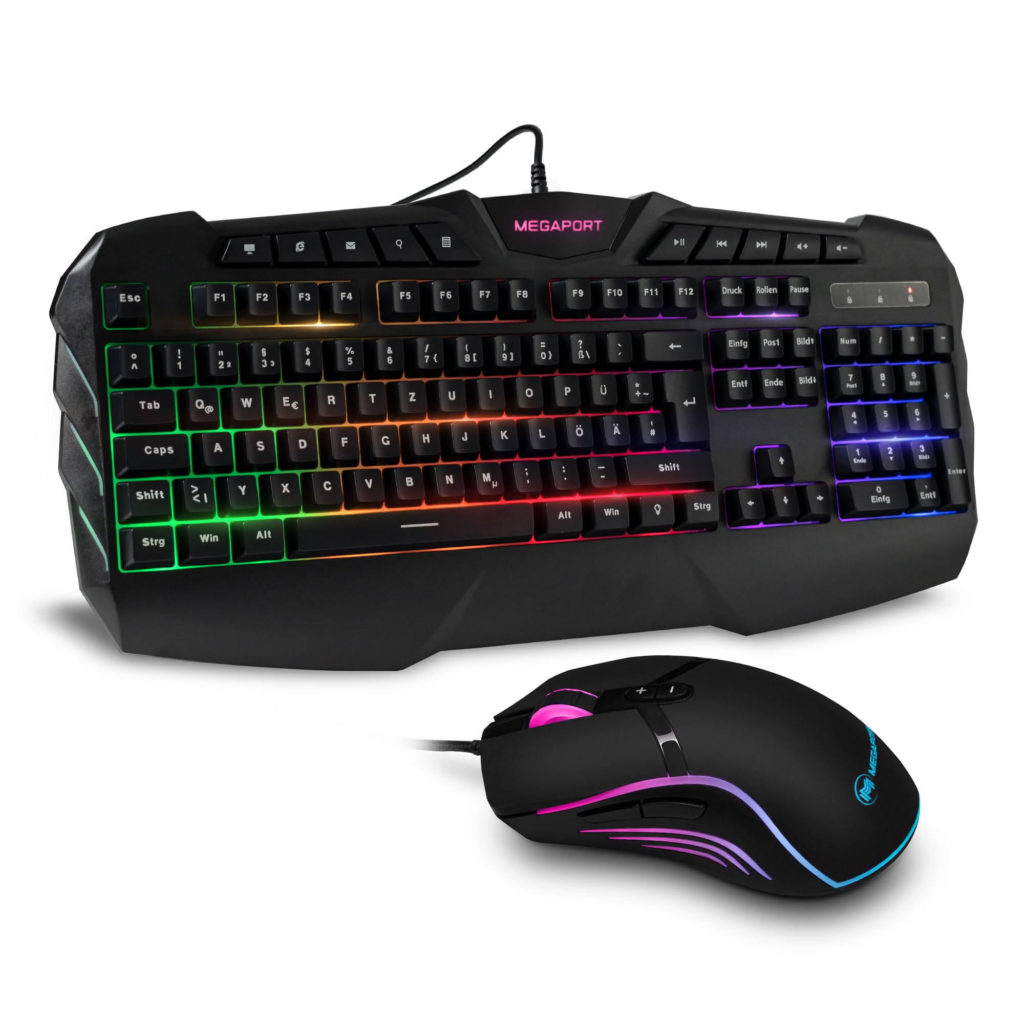 Ensemble Clavier et Souris de Jeu – Rétroéclairage LED RVB, Disposition QWERTY (FR), Souris de Jeu à 7 Boutons avec éclairage LED 4 Couleurs et DPI réglable (800/1200/1600/2400)