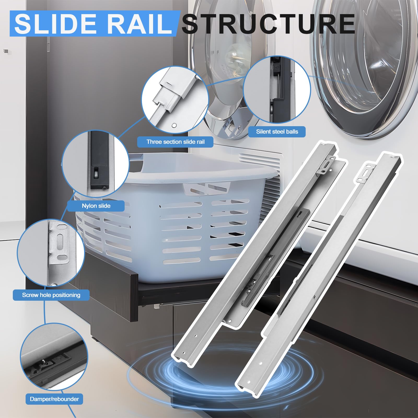 WingFly Undermount Drawer Slide 350mm, Soft Close, Bottom Mounted & Bottom Support, 40kg Load, Full Extension - Image 3