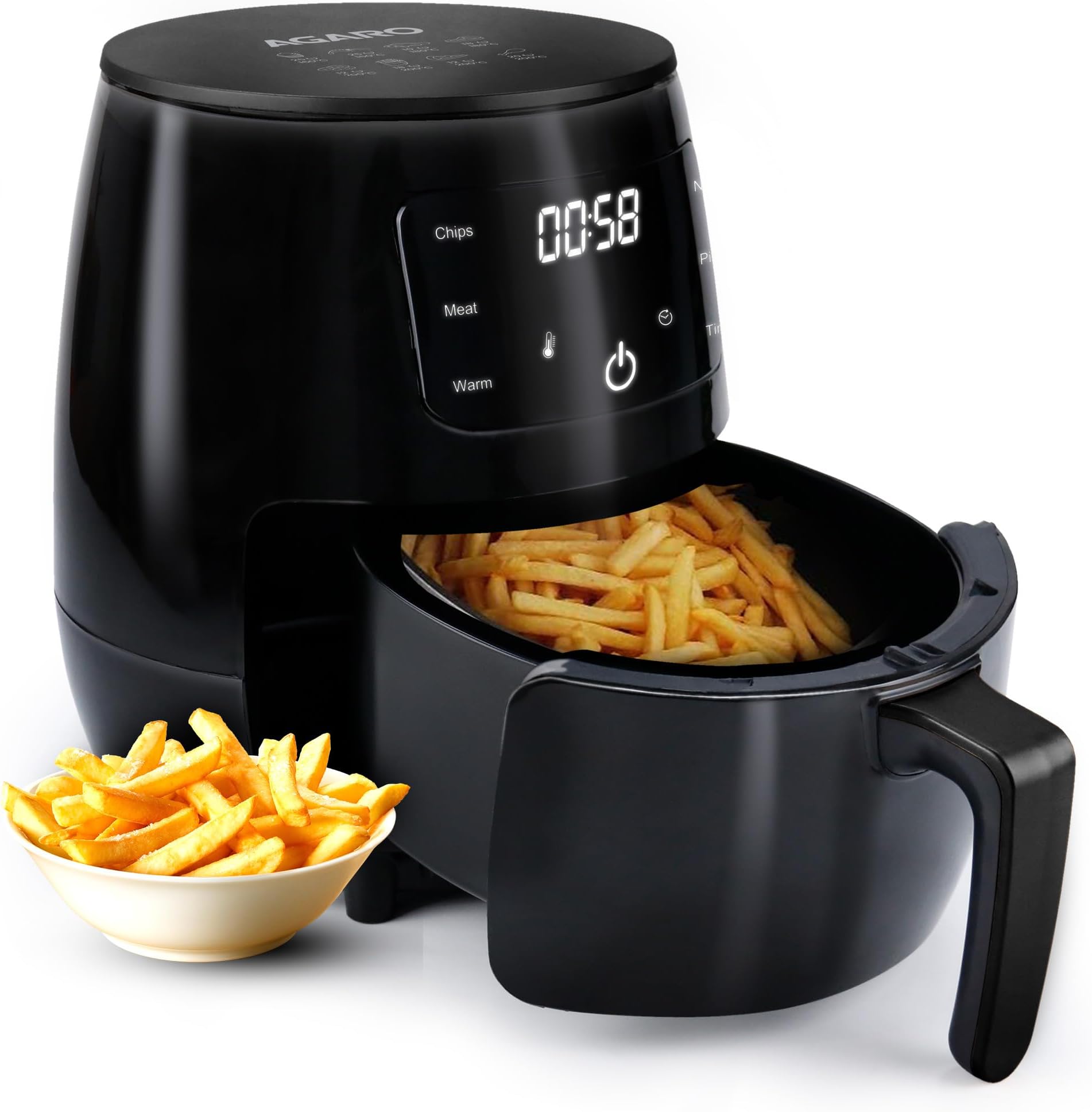 Alpha Digital Air Fryer For Home, 4.5 Litres, 6 Cooking Options, Electric, Convection Oven, 1400W, 360 Degrees Air Circulation, Digital Display, Keep Warm, Bake, Roast, Toast, Black