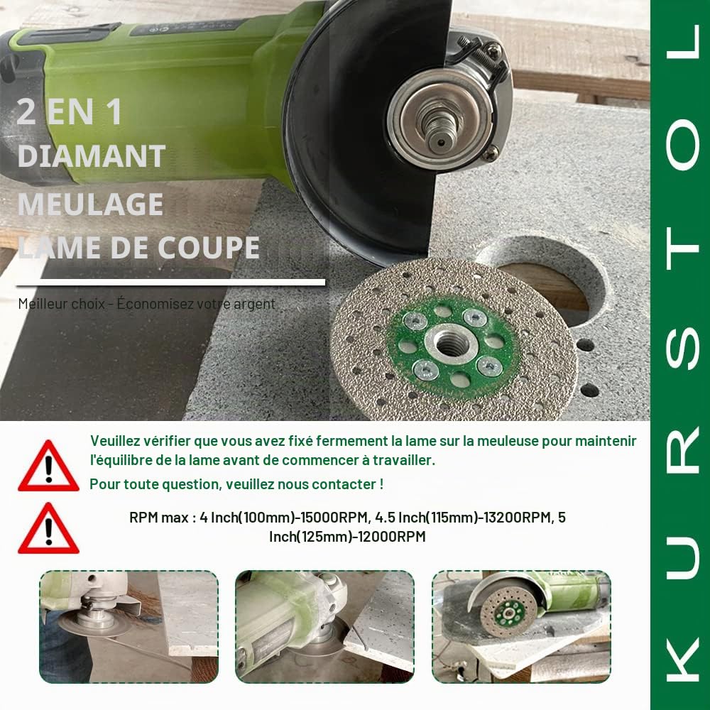 Lame diamant pour meulage - Disque diamant 5"/125 mm x M14 - disque granit pour façonner le biseau de la porcelaine, du carrelage, de la céramique, du granit, du béton