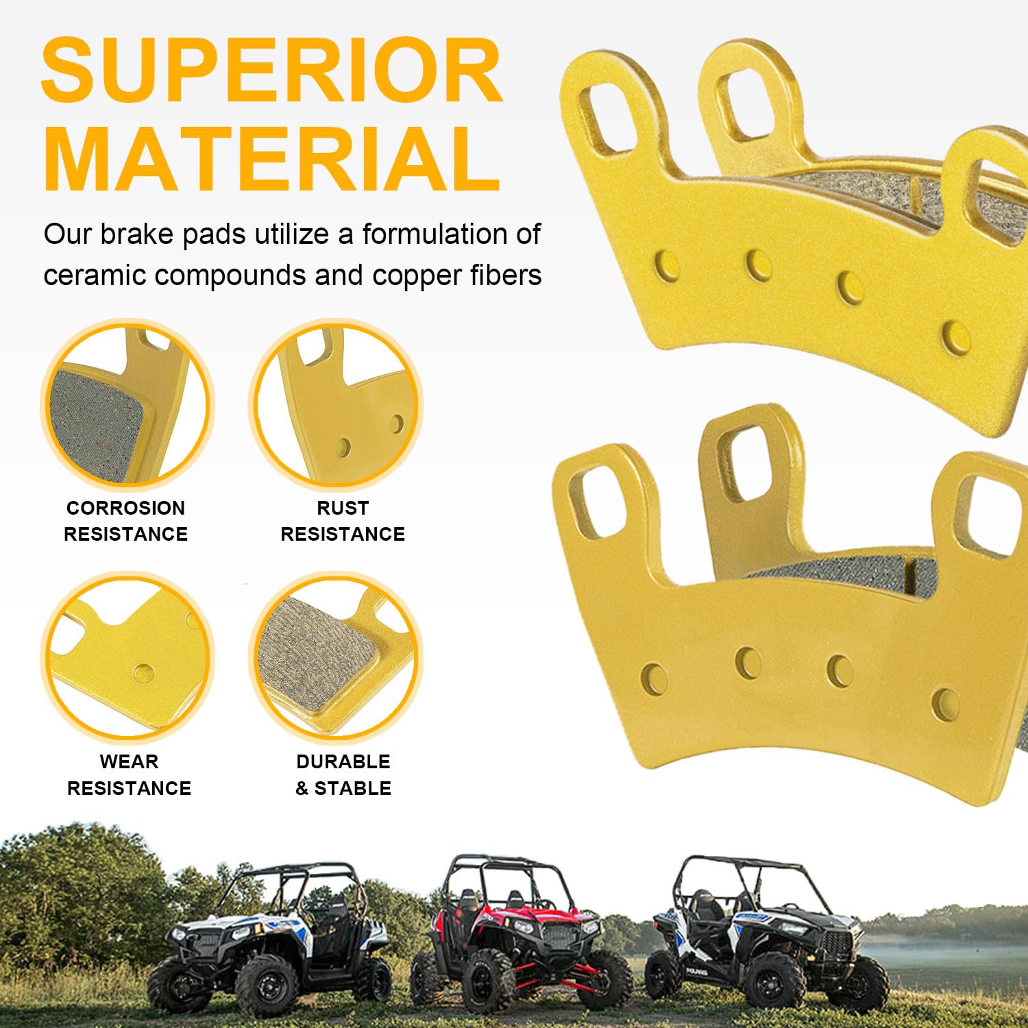 Polaris RZR 800 Brake Pads Complete Set Of Front & Rear Brake Pads For Polaris RZR 4 800 EFI (2010-2014) – Semi-Metallic, High Heat Resistant Polaris RZR Brake Pads - Foto 5