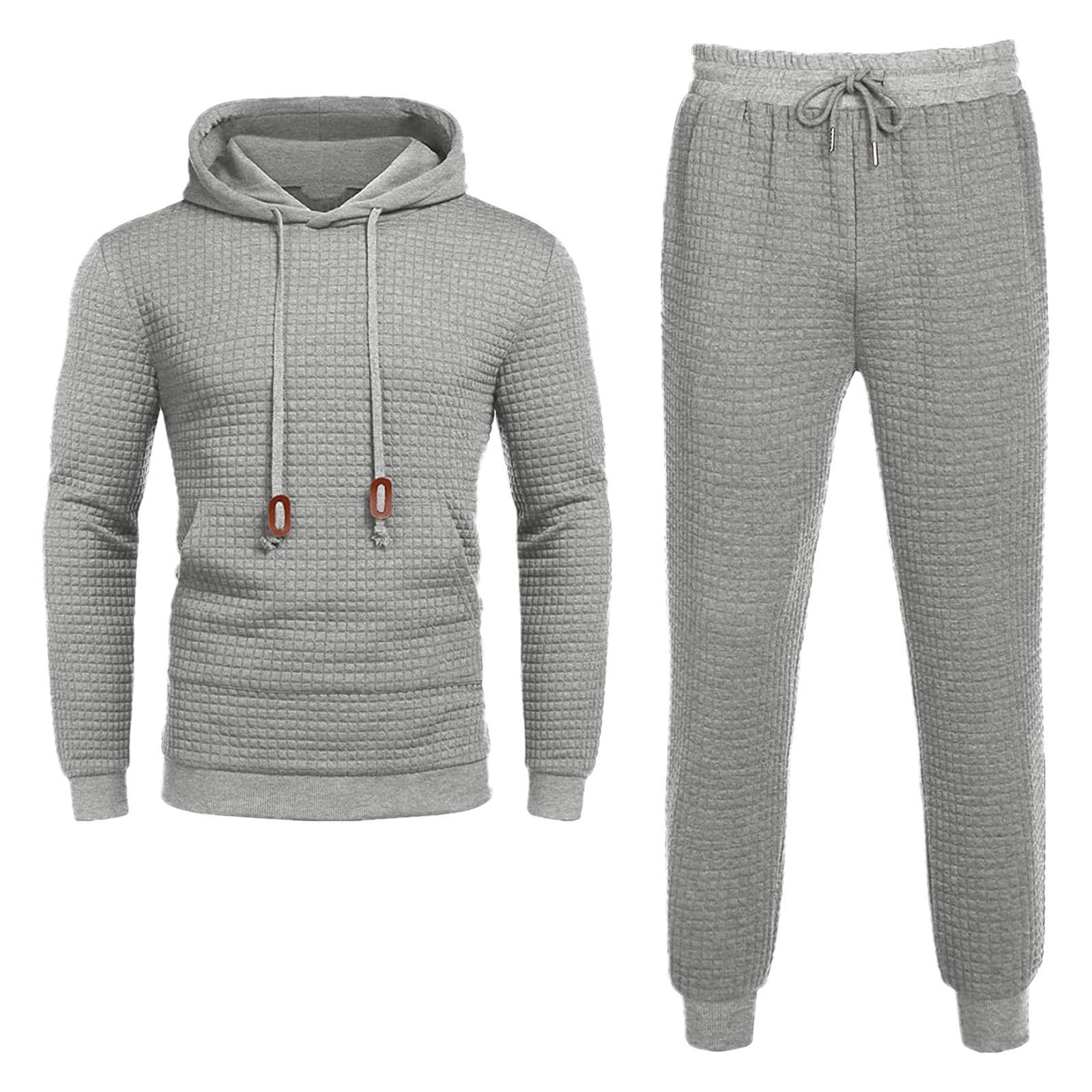 Uomo Tute Waffle a maniche lunghe Felpa con cappuccio e pantaloni, grigio, M (m) | Tuta da uomo invernale Waffle Felpa a maniche lunghe con chiusura lampo con cappuccio Giacca e pantaloni sportivi da lavoro