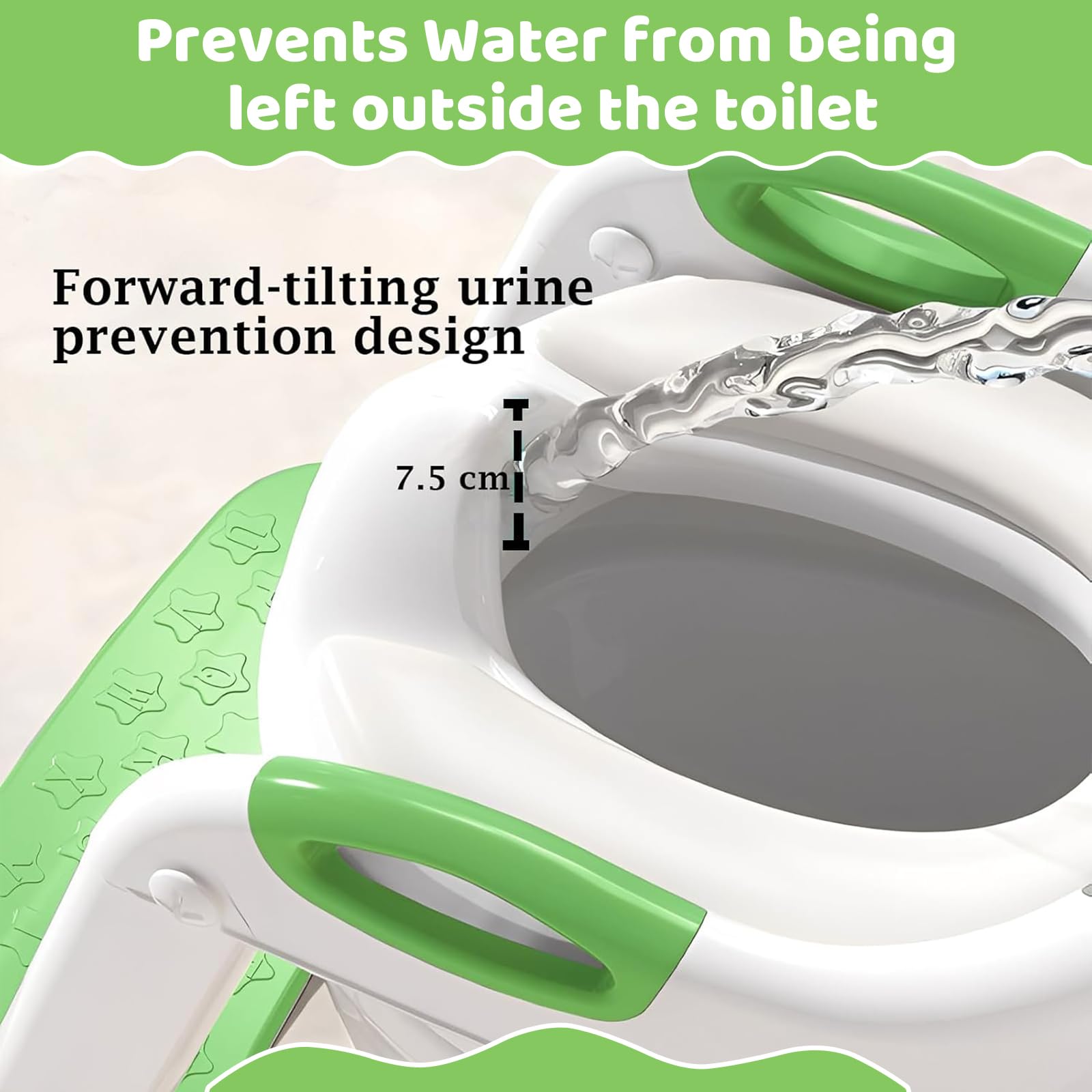 Réducteur Toilette Enfant 2-en-1, Rehausseur WC Pliable Réglable avec Escalier Antidérapant, Coussin PU Confortable, Adapté aux Toilettes V/O/U, Apprentissage Propreté pour Enfants 1-6 Ans (Vert)