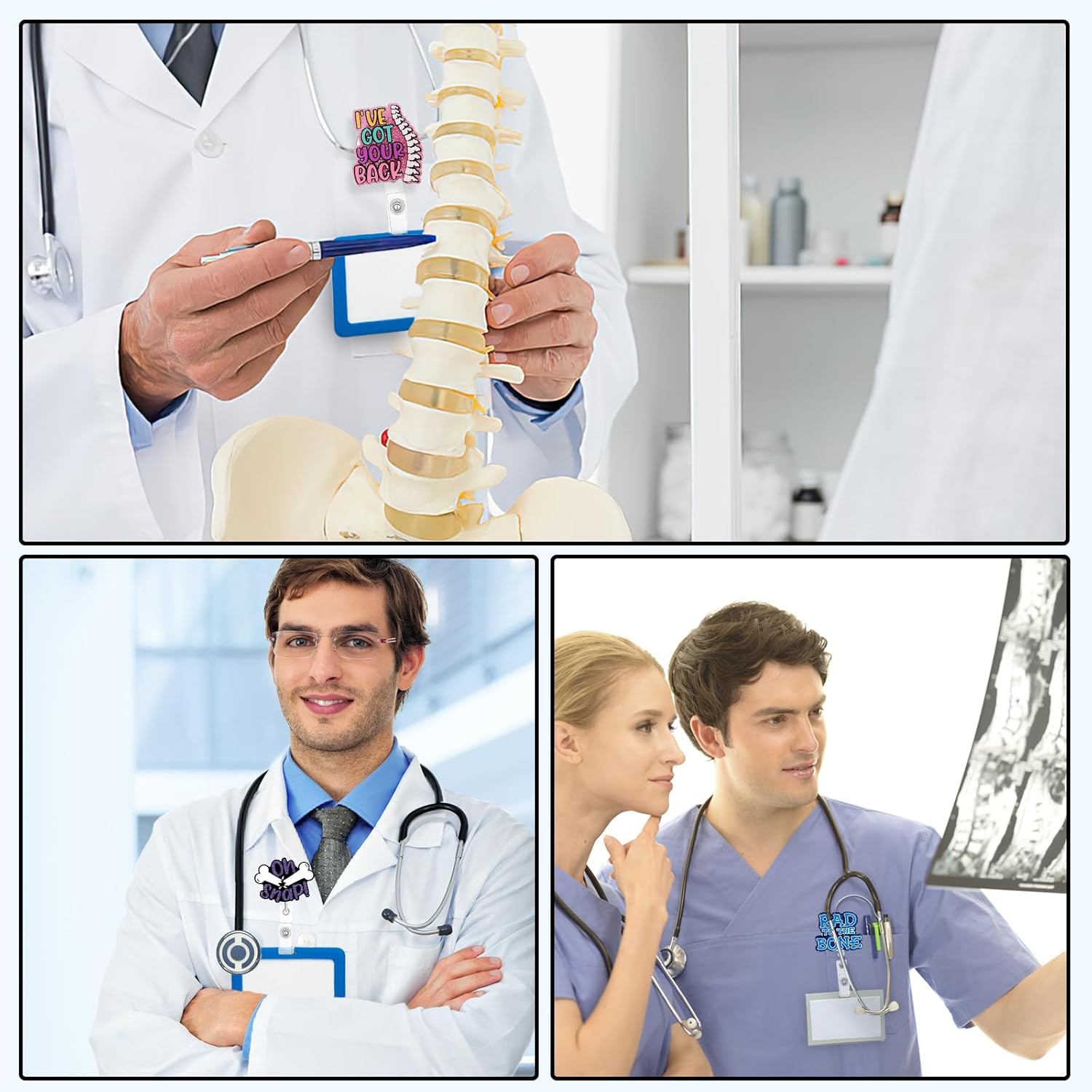 5Pcs Nurse Badge Reels Retractable Badge Holders with Alligator Clip Skeleton Letter Patterns Cute Radiology Badge Reel ID Cards Holder RN Nurse Doctor Gifts Accessories (Orthopaedics) - Image 6