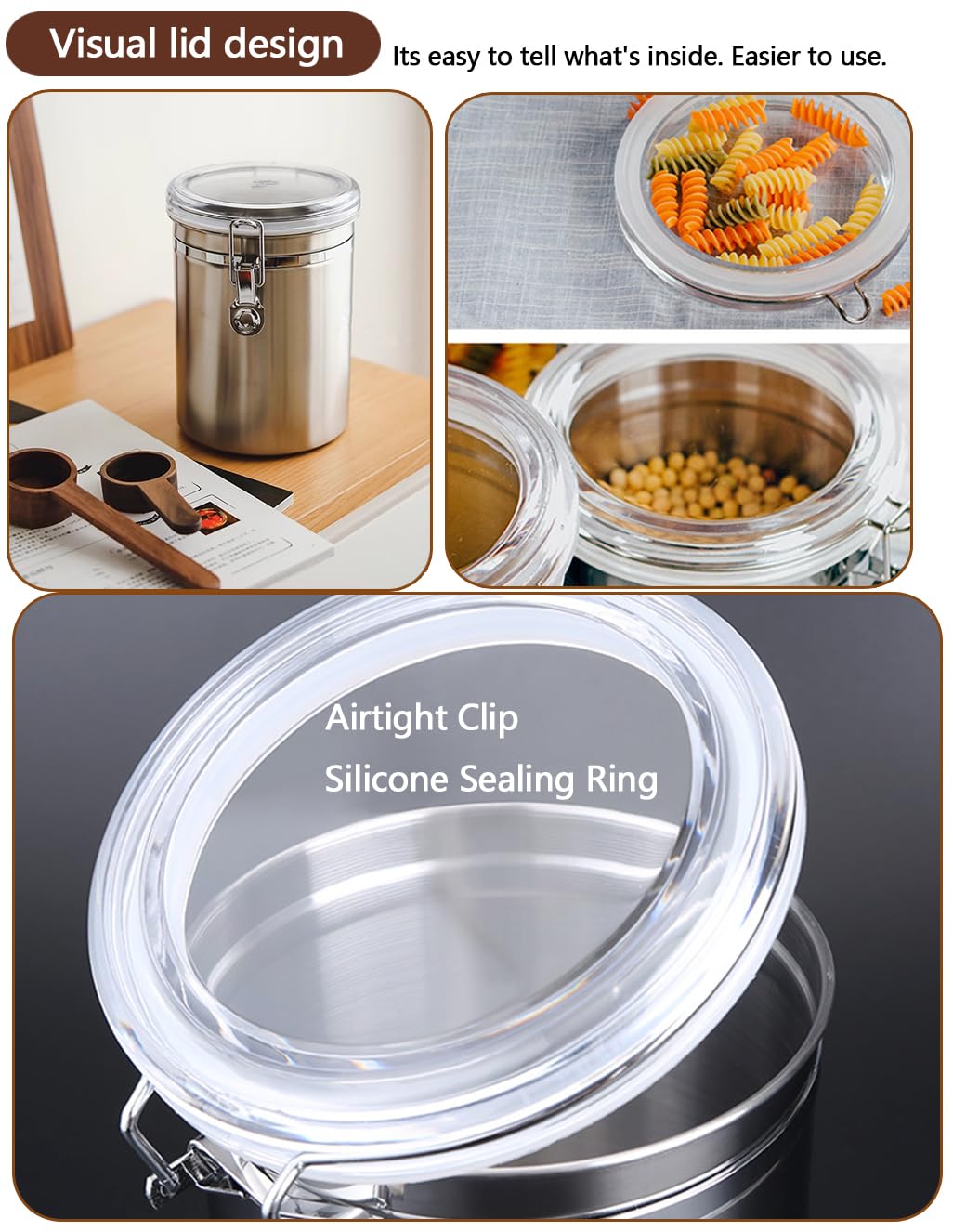 Kaffeedose Luftdicht mit Deckel Kaffeebohnen Behälter für Kaffeepulver Bohnen Tee Mehl Müsli Zucker, Edelstahl Dose zur Aufbewahrung Vorratsdose Küche Lebensmittel BPA-frei (2er Set - 1.8L - Silber)