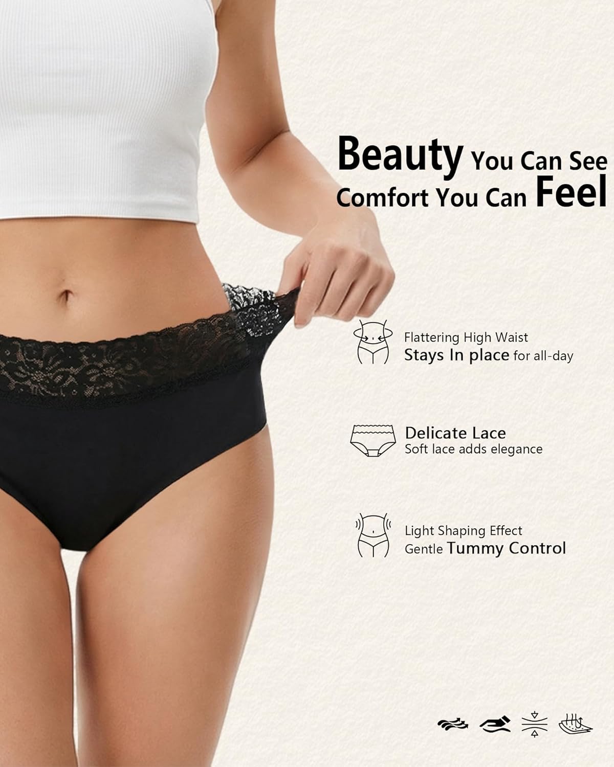 Cevapro Seamless Underwear for Women With Soft Lace Waistband, No Show Laser Cut Lace Panties Women Underwear Seamless 5 Pack - Image 4