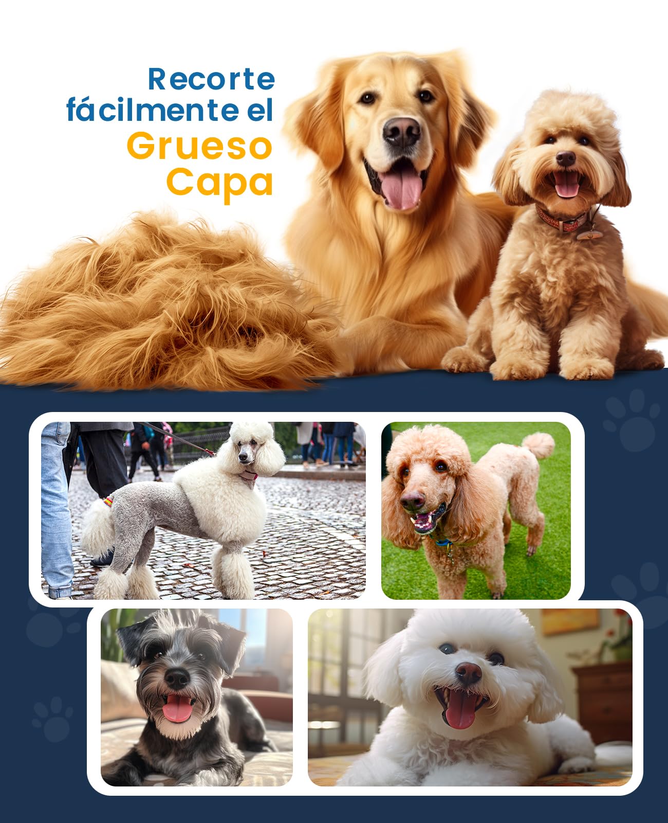 oneisall Premium Maquina Cortar Pelo Perros, IPX7 Todo el Cuerpo Lavable Maquinilla Inalámbrico Cortapelos Apta para largo y pelo grueso (plateado)