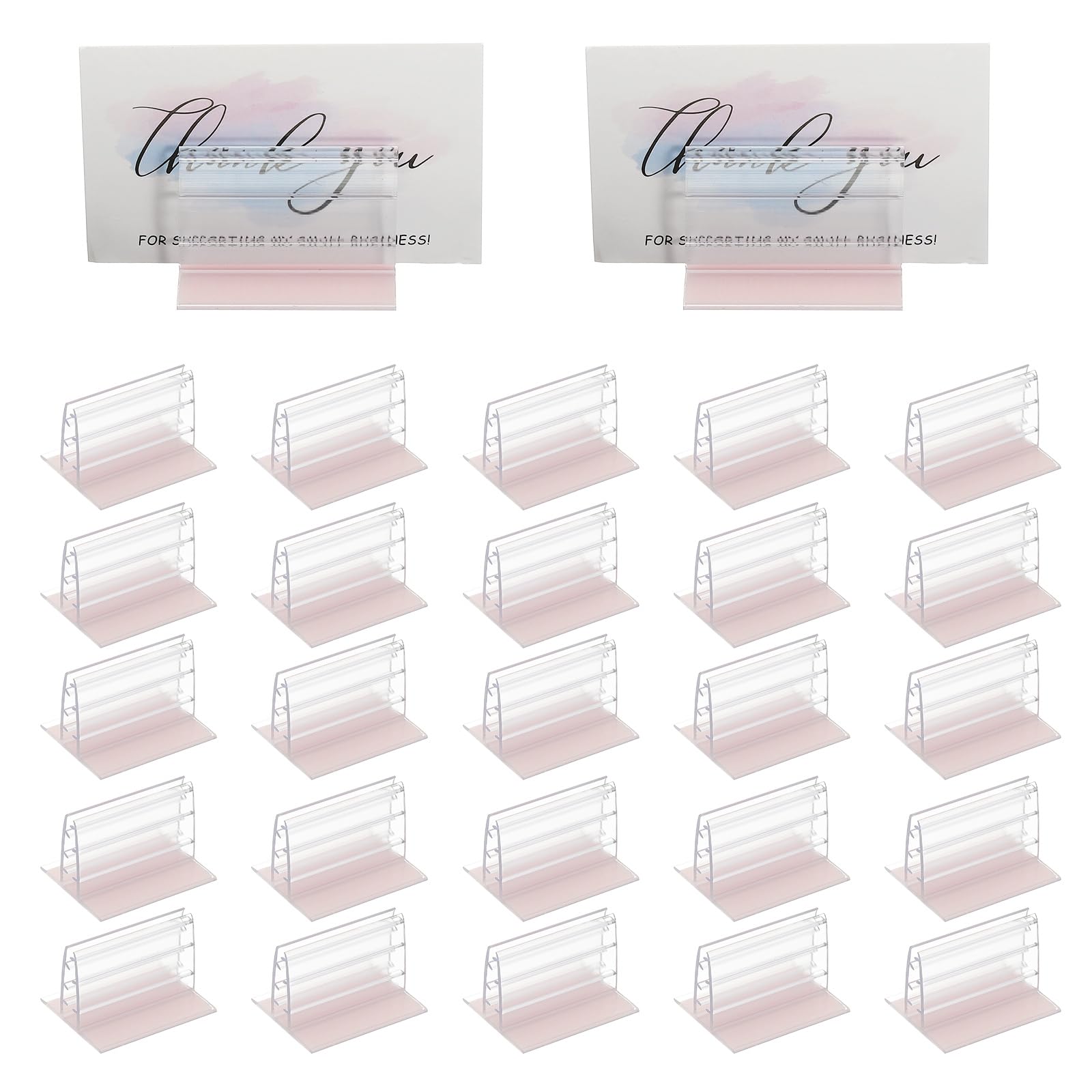PATIKIL 2 x 1.6 Inch Adhesive Base Sign Holder, 25 Pcs Mini Sneeze Guard Holder Acrylic Panels Holder for Fastening and Lining Up Tags Cards Photos, Transparent