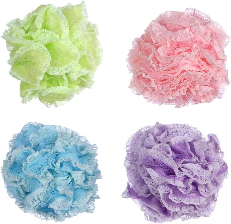Lace Loofah Sponge set - Eco-friendly Exfoliating Bath Shower Ball Sponge of 4 Colors (50g/pc)