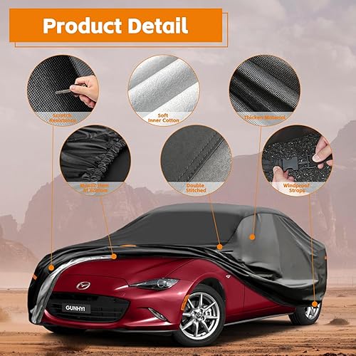 Miniatura 4 de GUNHYI Cubierta de coche de 7 capas para deportes pequeños Coupé impermeable para todo tipo de clima, cubierta de coche al aire libre, sol, lluvia,
