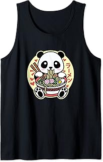 Kawaii Ramen Lindo Anime Panda Japonés Asiático Fideos Camiseta sin Mangas