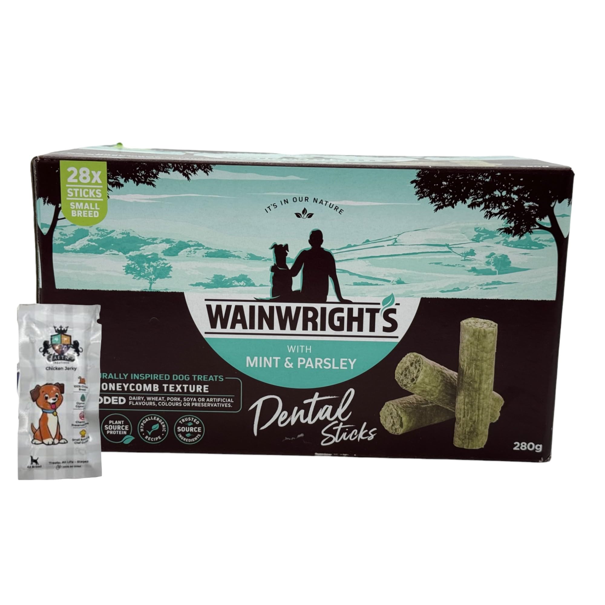 AETN Creations Bundle of Dental Sticks for Small Breed Dogs in Mint and Parsley 1x28 (280g) Sticks to Support Oral Health
