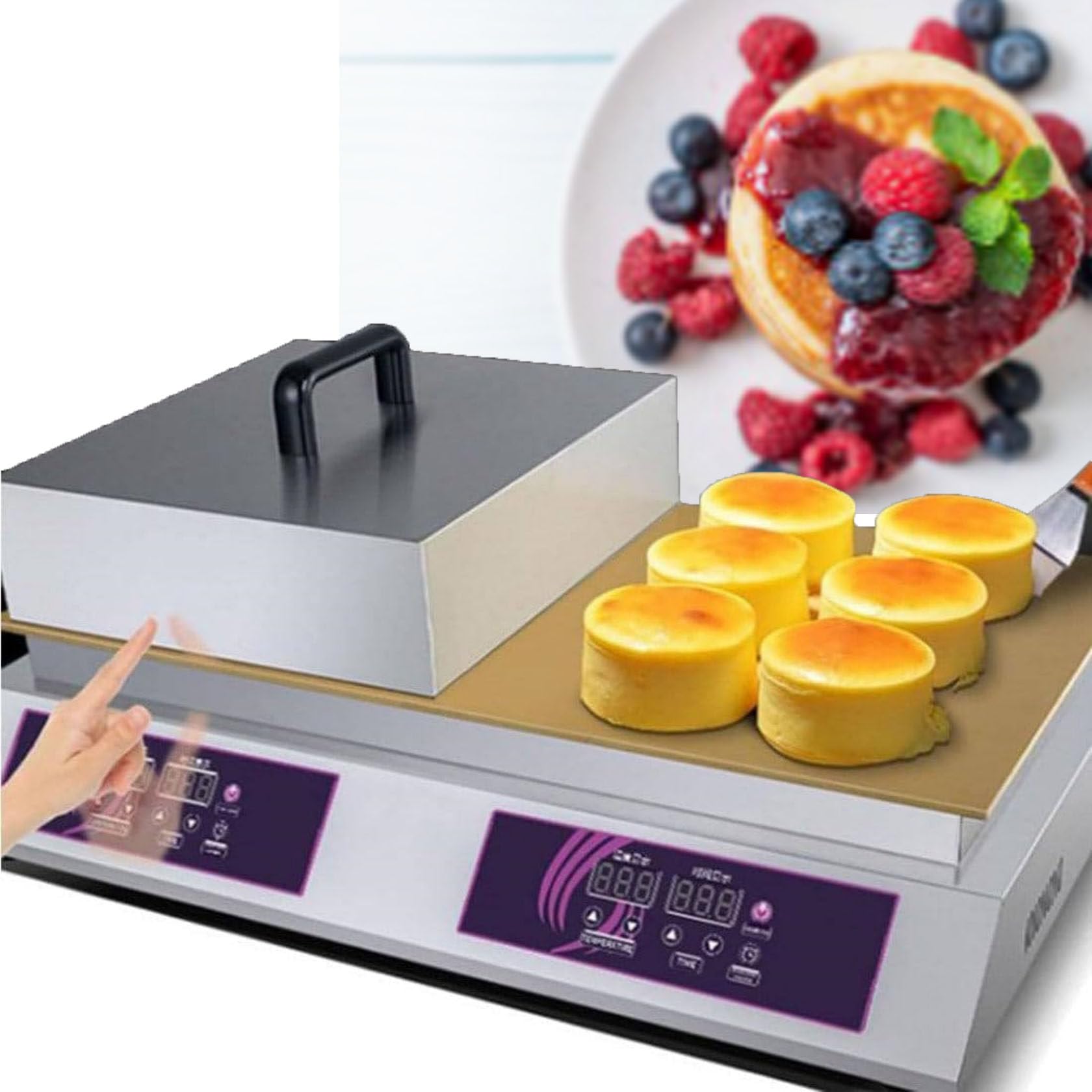HUMNZR Electric Souffle Maker & Dorayaki Baker Stainless Steel Countertop Griddle Doublehead