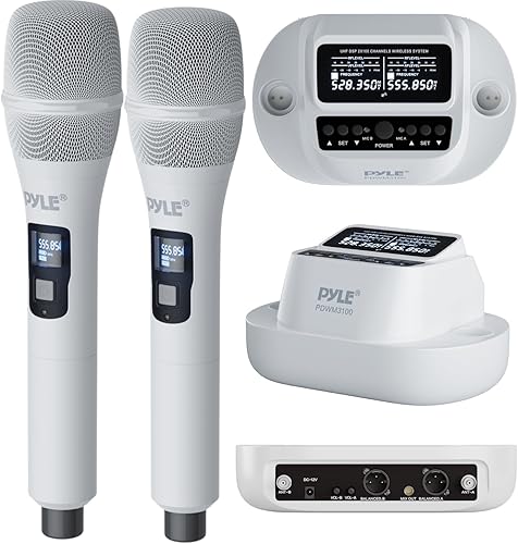 Miniatura 8 de Pyle Sistema receptor de banda UHF portátil, sistema de micrófono inalámbrico de 4 canales, controles de canal independientes, indicador LCD de