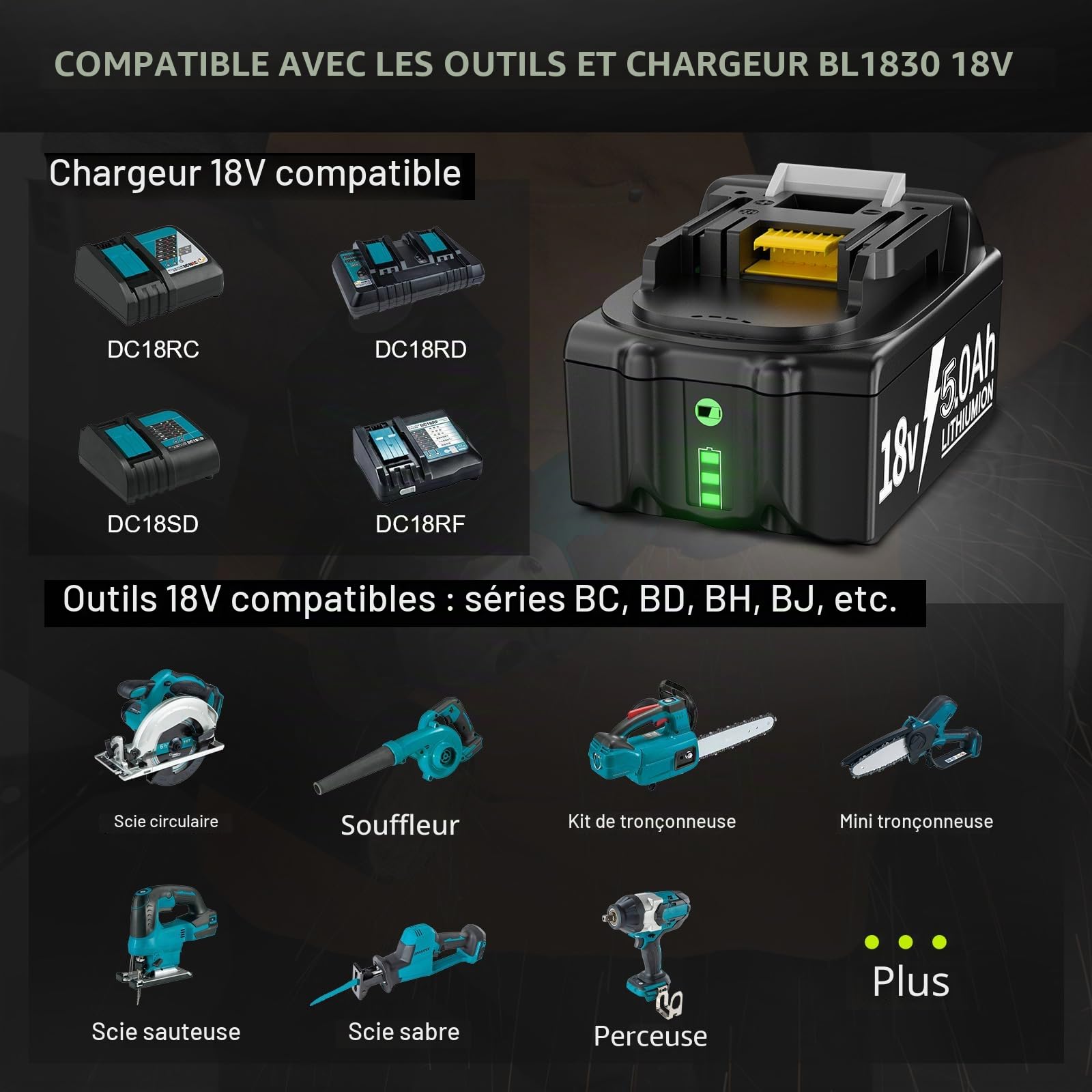 2X 18V 5,0Ah/5000mAh Batteries de Remplacement pour Ma-Kita 18V BL1850B BL1830 BL1850 BL1860 BL1830B BL1860B BL1840 BL1820 BL1845 BL1835 BL1815 LXT-400