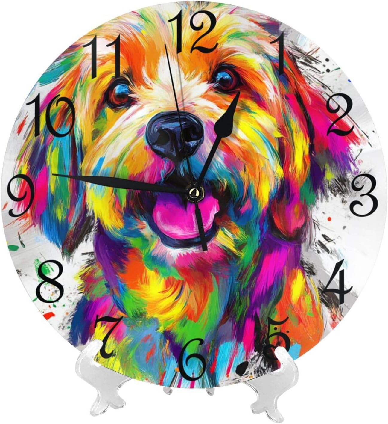 Wall Clock Dog Theme,Silent Non-Ticking Battery Operated 10 Inch,Rainbow Pets Style，Home Decor for Living Room, Kitchen, Bedroom, and Office,Multicolor