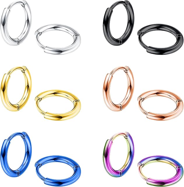 MILACOLATO 316L Surgical Steel Hoop Earrings, 6mm-14mm Huggie Hoop Earrings Men Hypoallergenic, Small Sleeper Mens Hoop Earrings Cartilage Helix Piercing Earrings for Women 18G