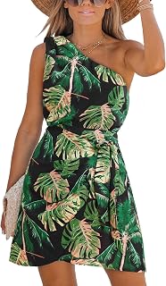 CUPSHE Women's Tropical Leaf Floral Print One Shoulder Wrap Mini Dress