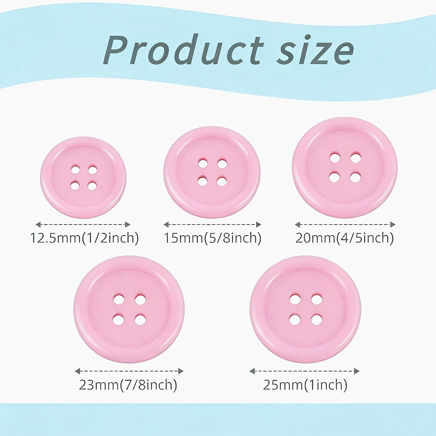 12 Pcs Sewing Buttons, 4-Hole Round Resin Buttons, Pink, 20mm(4/5") image 2