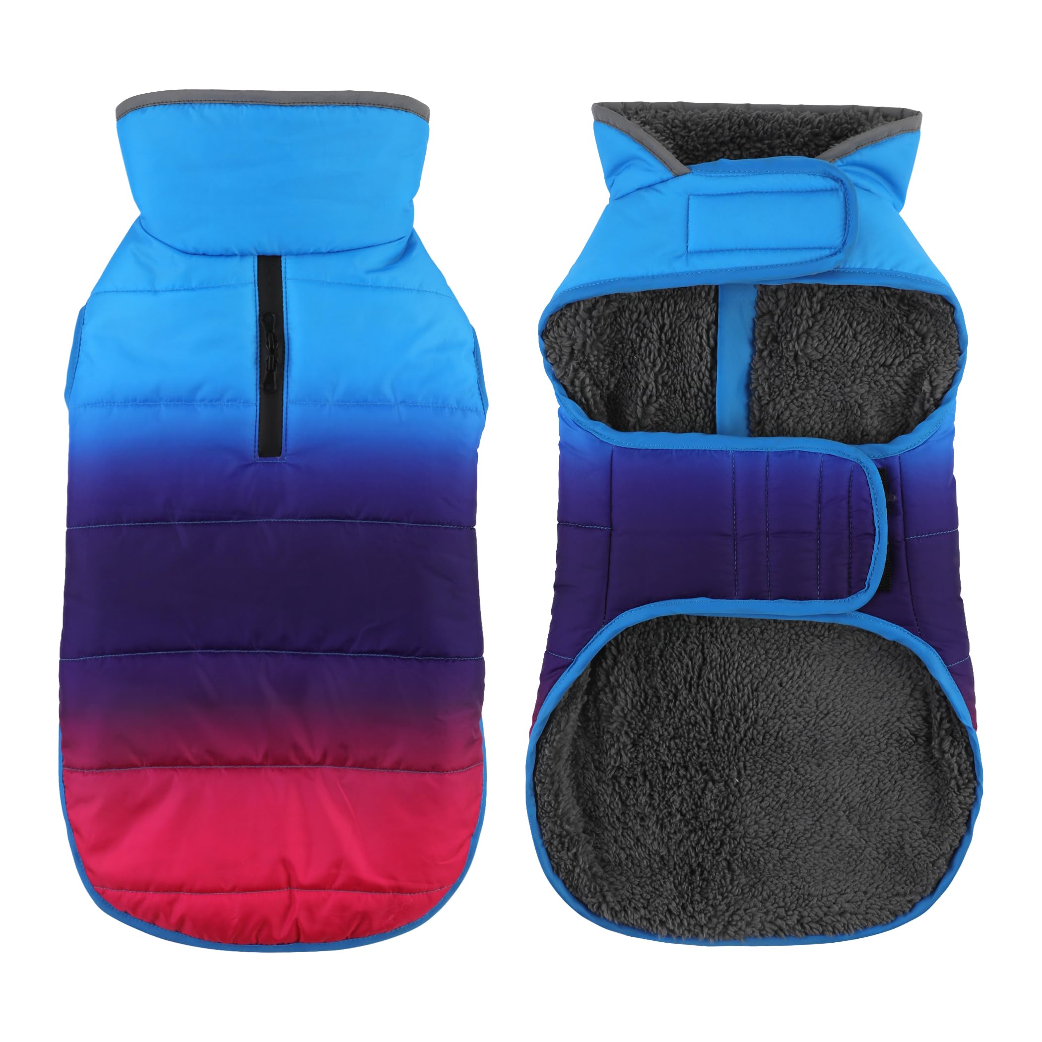 Petglad Cappotto invernale per cani, impermeabile con foro per guinzaglio, riflettente e caldo, antivento, in pile, per cani di taglia piccola, media e grande, blu sfumato, XS